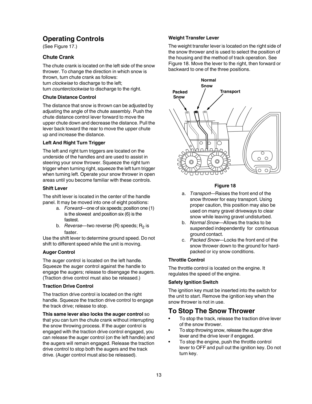 Craftsman 247.88855 owner manual Operating Controls, To Stop The Snow Thrower 