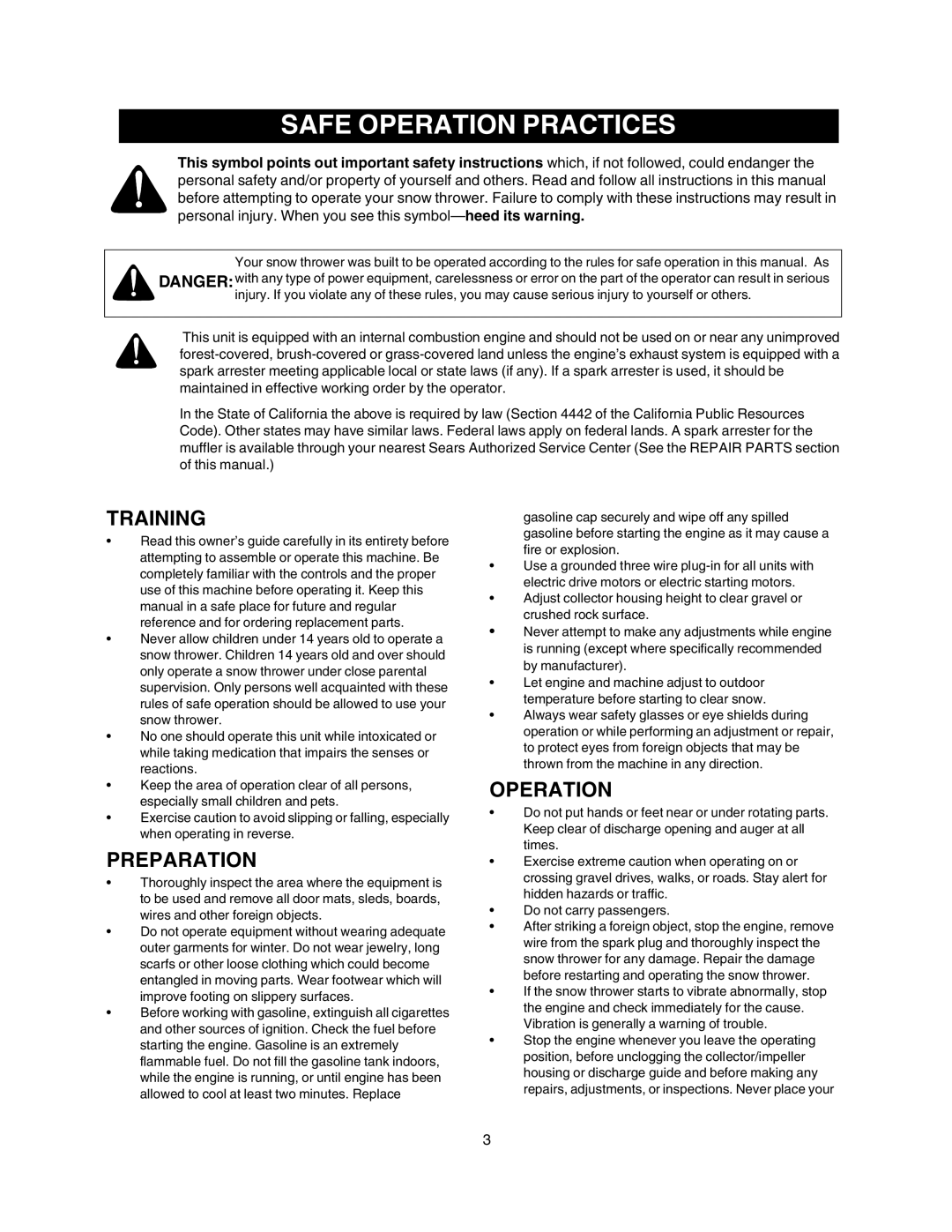 Craftsman 247.88855 owner manual Safe Operation Practices, Training 