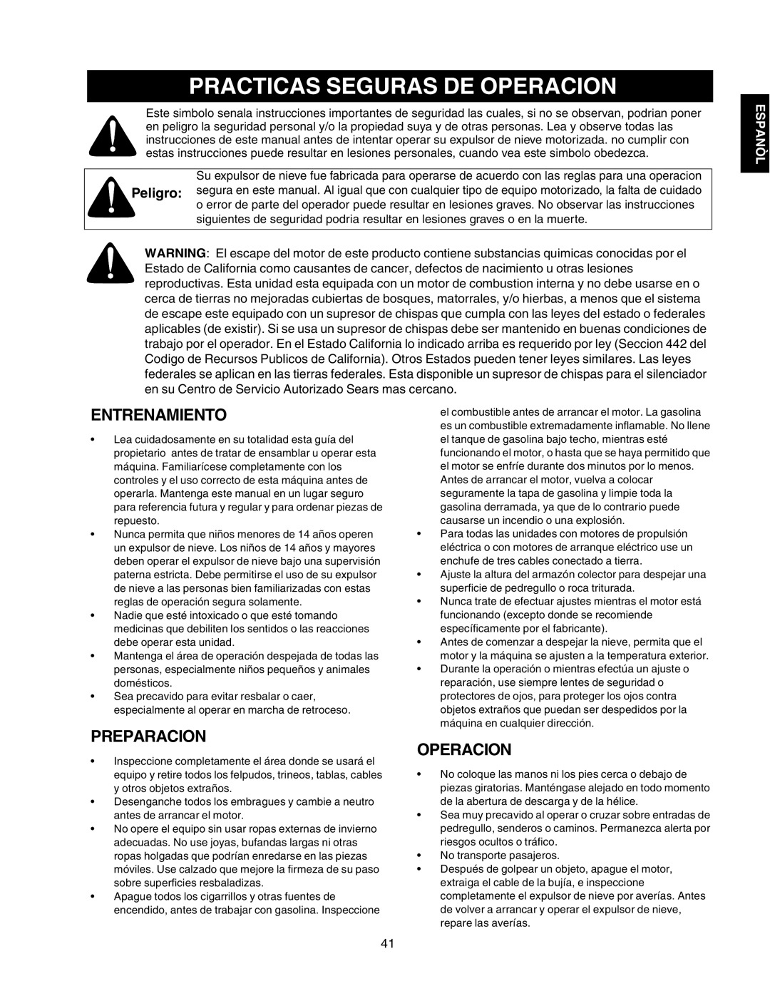 Craftsman 247.88855 owner manual Practicas Seguras DE Operacion, Entrenamiento 