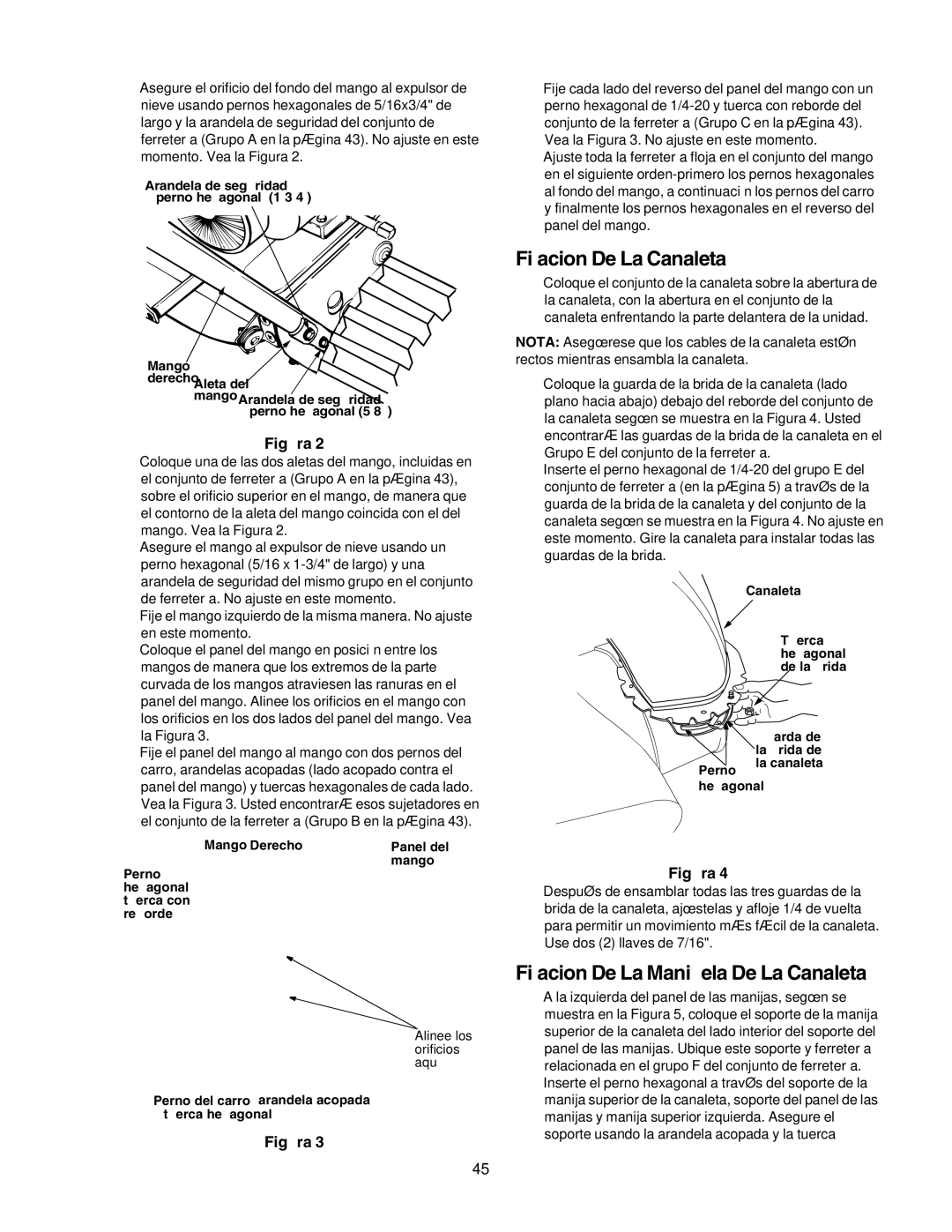 Craftsman 247.88855 owner manual Fijacion De La Canaleta, Fijacion De La Manivela De La Canaleta 