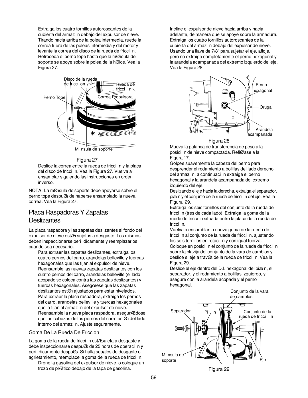 Craftsman 247.88855 owner manual Placa Raspadoras Y Zapatas Deslizantes, Goma De La Rueda De Friccion 