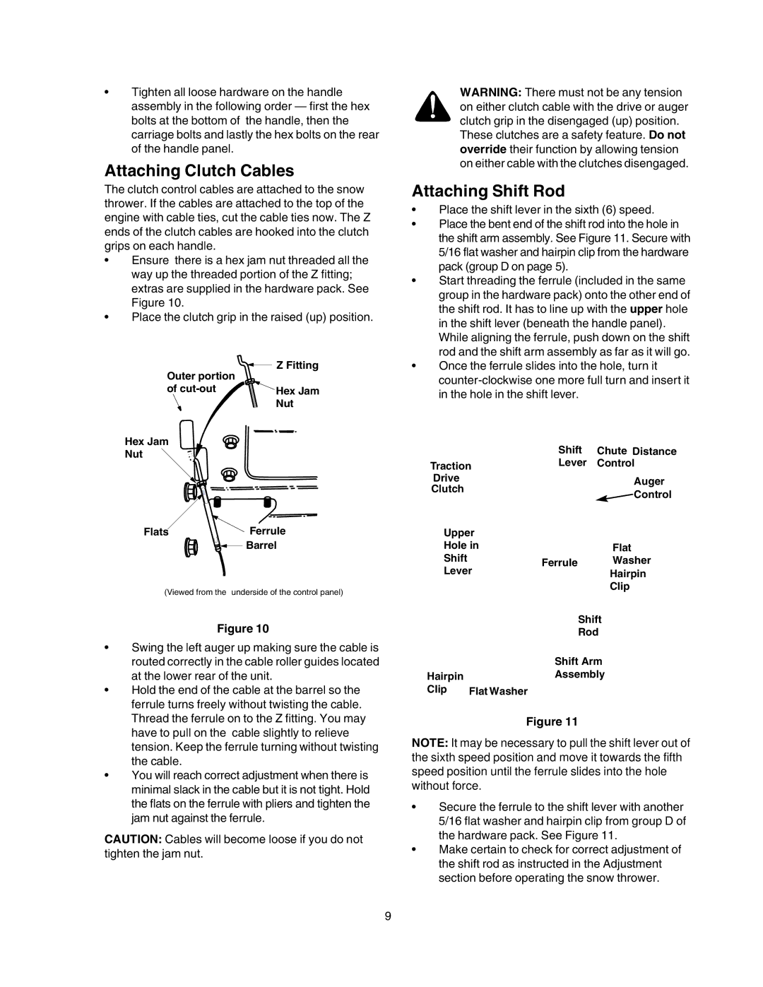 Craftsman 247.88855 owner manual Attaching Clutch Cables, Attaching Shift Rod 