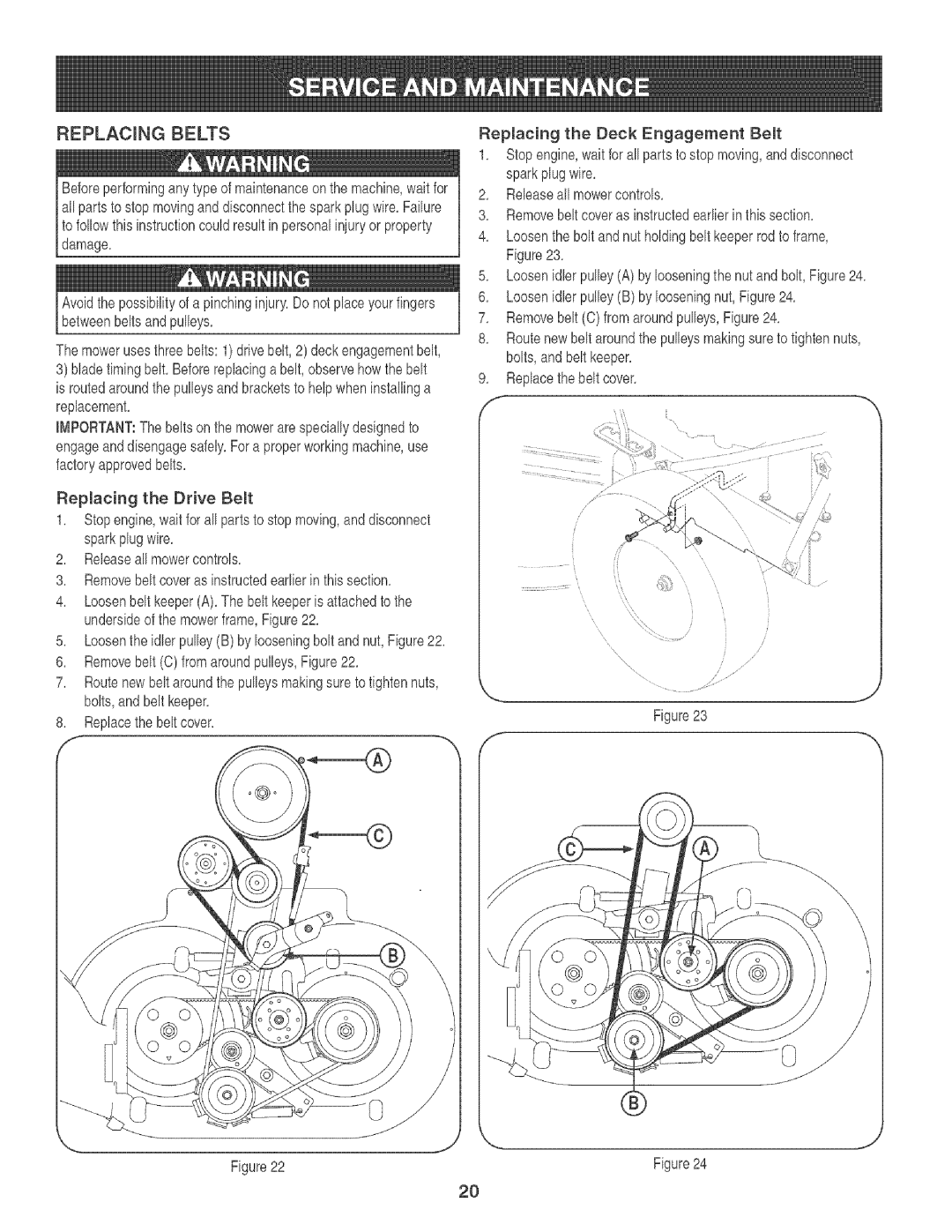 Craftsman 247.88933 manual REPLACmNGBELTS 