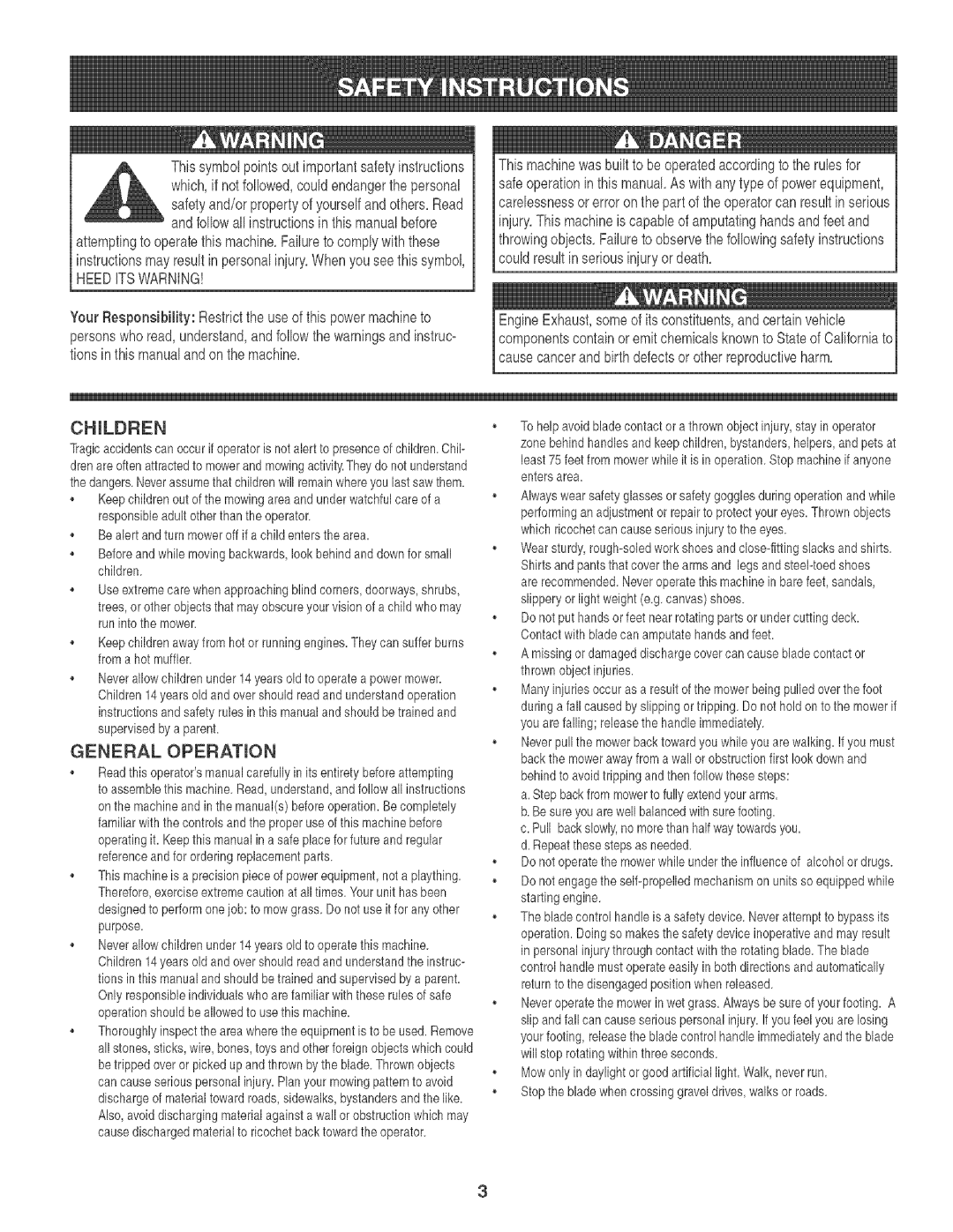 Craftsman 247.88933 manual Heeditswarning, General OPERATmON 