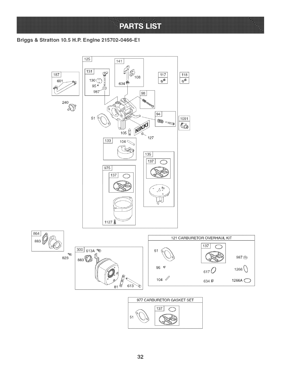 Craftsman 247.88933 manual Carburetor Overhaul KIT 