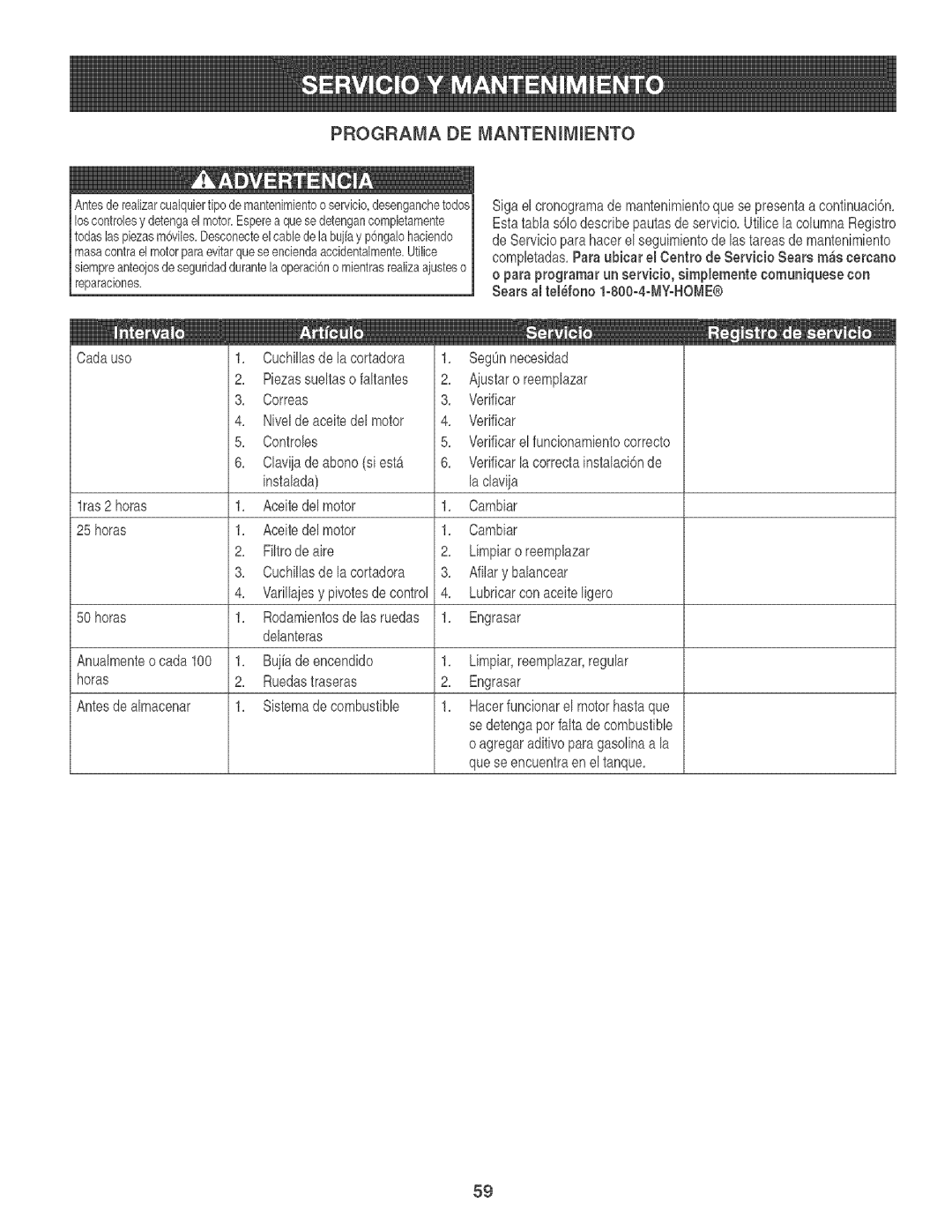 Craftsman 247.88933 manual Programa DE Mantenmiento, Lubricarconaceiteigero, Engrasar, Quese encuentraen eltanque 