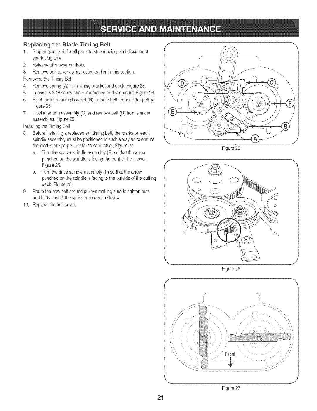 Craftsman 247.88933 manual Replacing the BmadeTiming Belt, 2, Releaseallmowercontrols, InstallingtheTimingBelt 