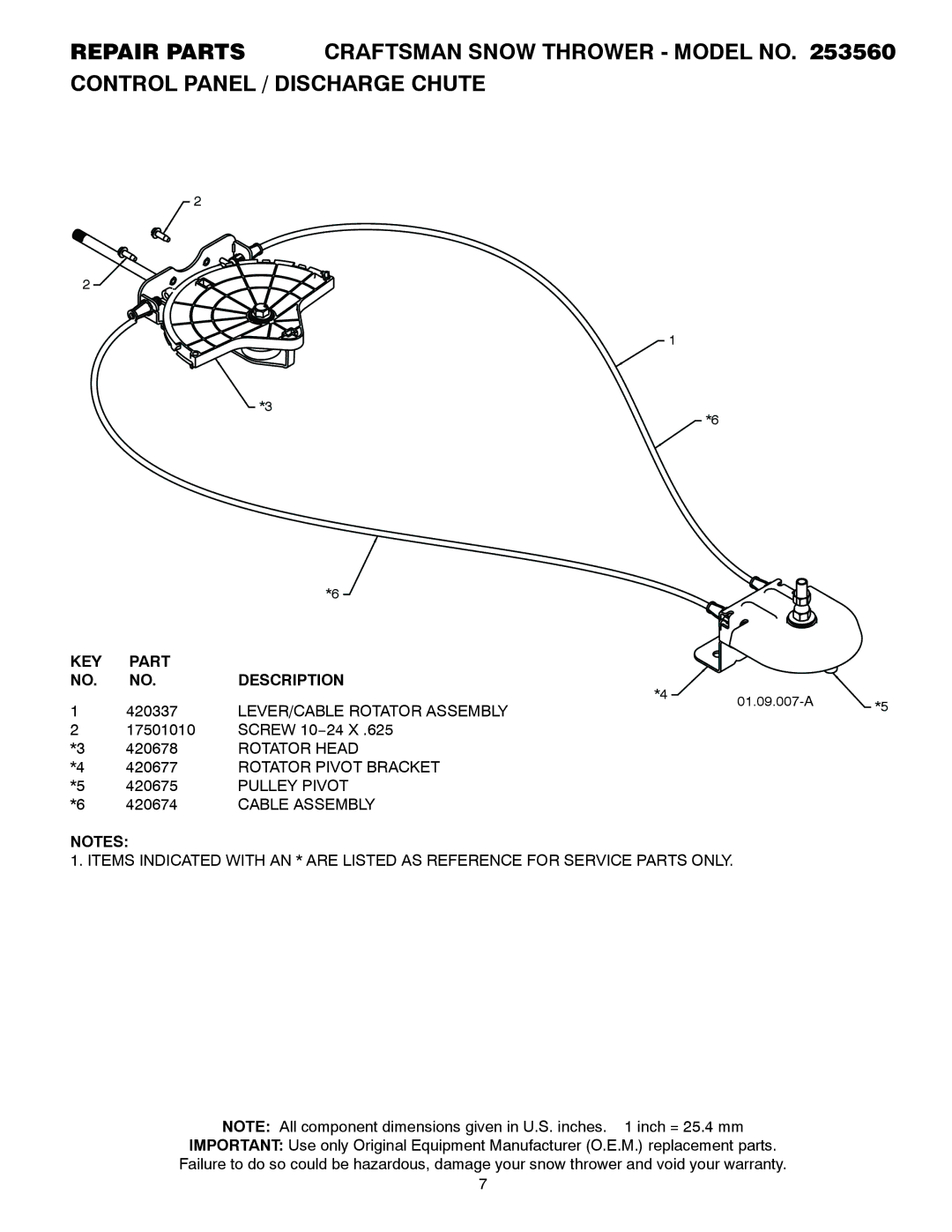 Craftsman 253560 manual LEVER/CABLE Rotator Assembly, Rotator Head, Rotator Pivot Bracket, Pulley Pivot 