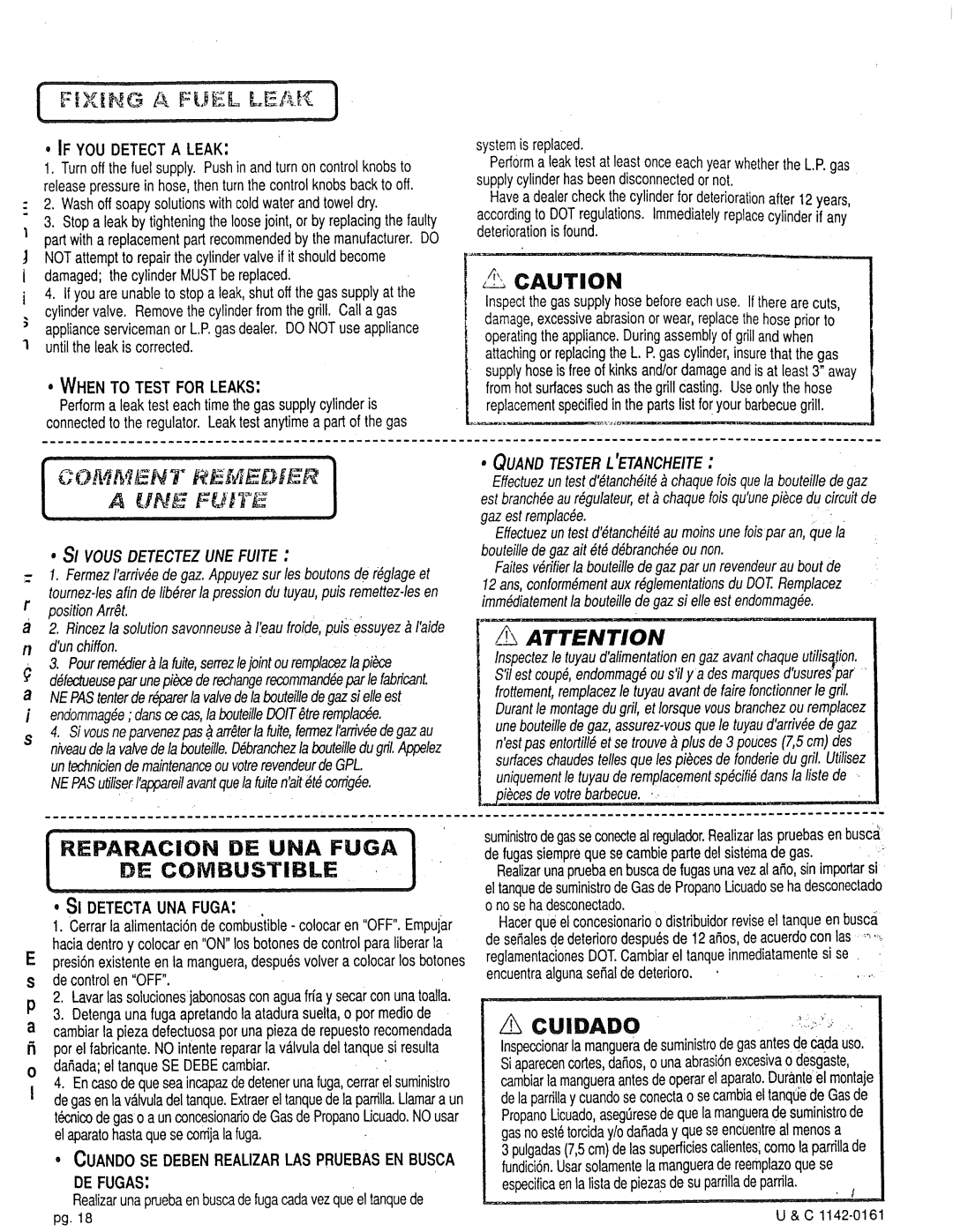 Craftsman 258.1240100 manual Fixj G a Fuel LEA J, CUllADO, REPARACIONDEcoMBusr,BL,=DE UNA Fuga Sl Detecta UNA Fuga 