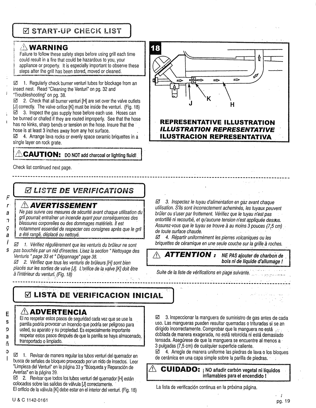 Craftsman 258.1240100 manual STAR3-UP Checi LUS,T, Lista DE Verificacion Inicial J, Bois ni de liquidedallumage 