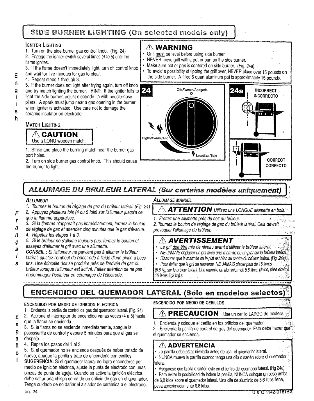 Craftsman 258.1240100 manual Verti SS Emen T, Ehcendido DEL Queniador Lateral SOle en modelos se ectos, Caucion 