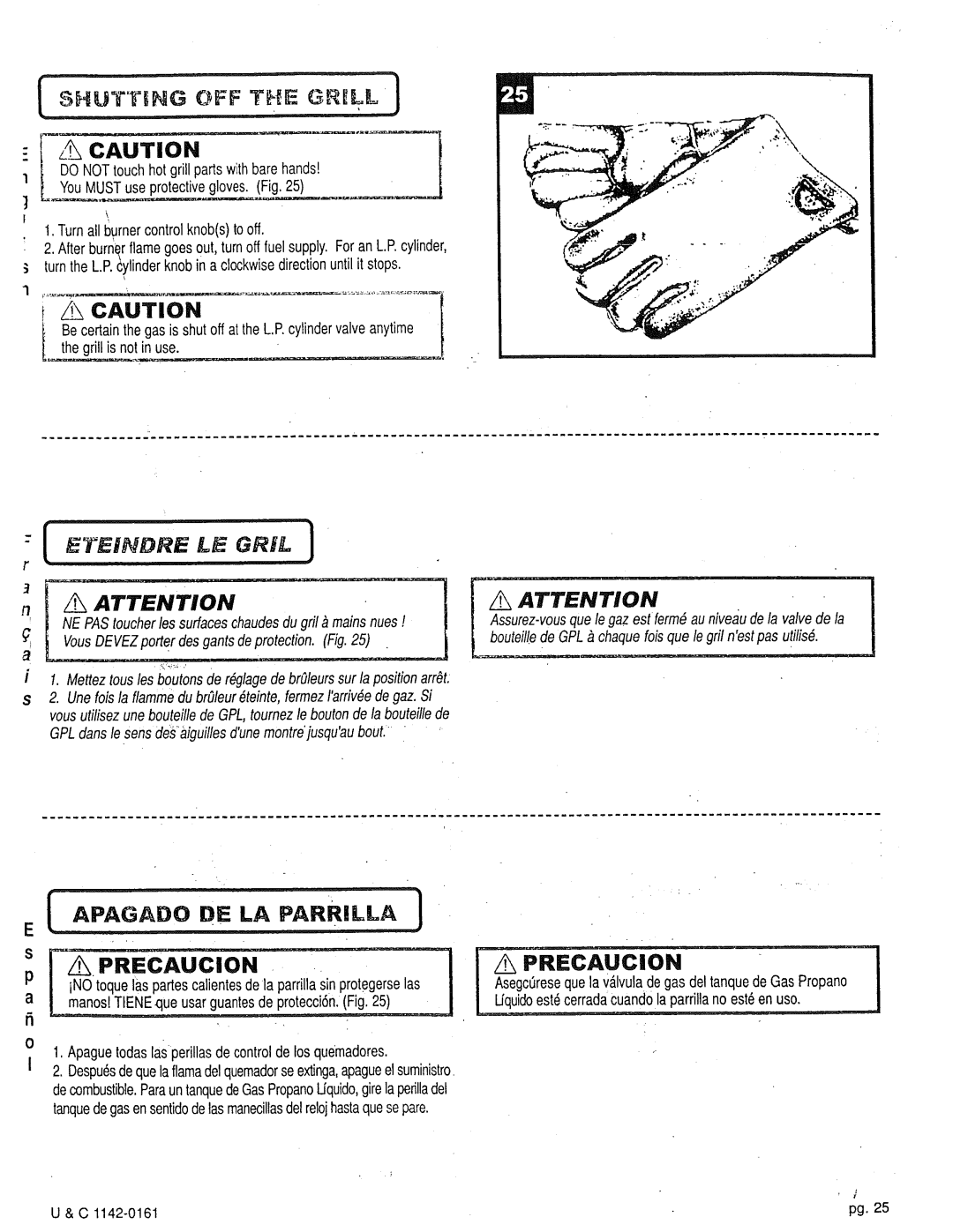 Craftsman 258.1240100 manual LE Gril, Apagado DE LA Parrilla Precaucion, Eteindre 