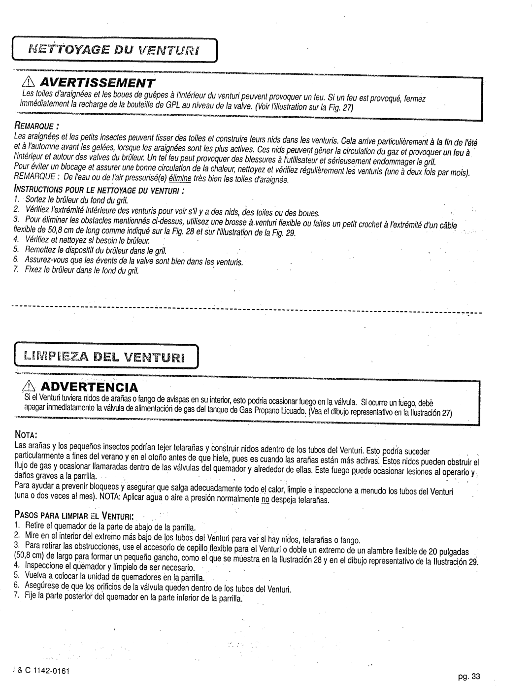 Craftsman 258.1240100 manual DU VRF.f,IETTOYAGEtTURJ, Remarque, Instructionspourlenettoyagedu Venturi 