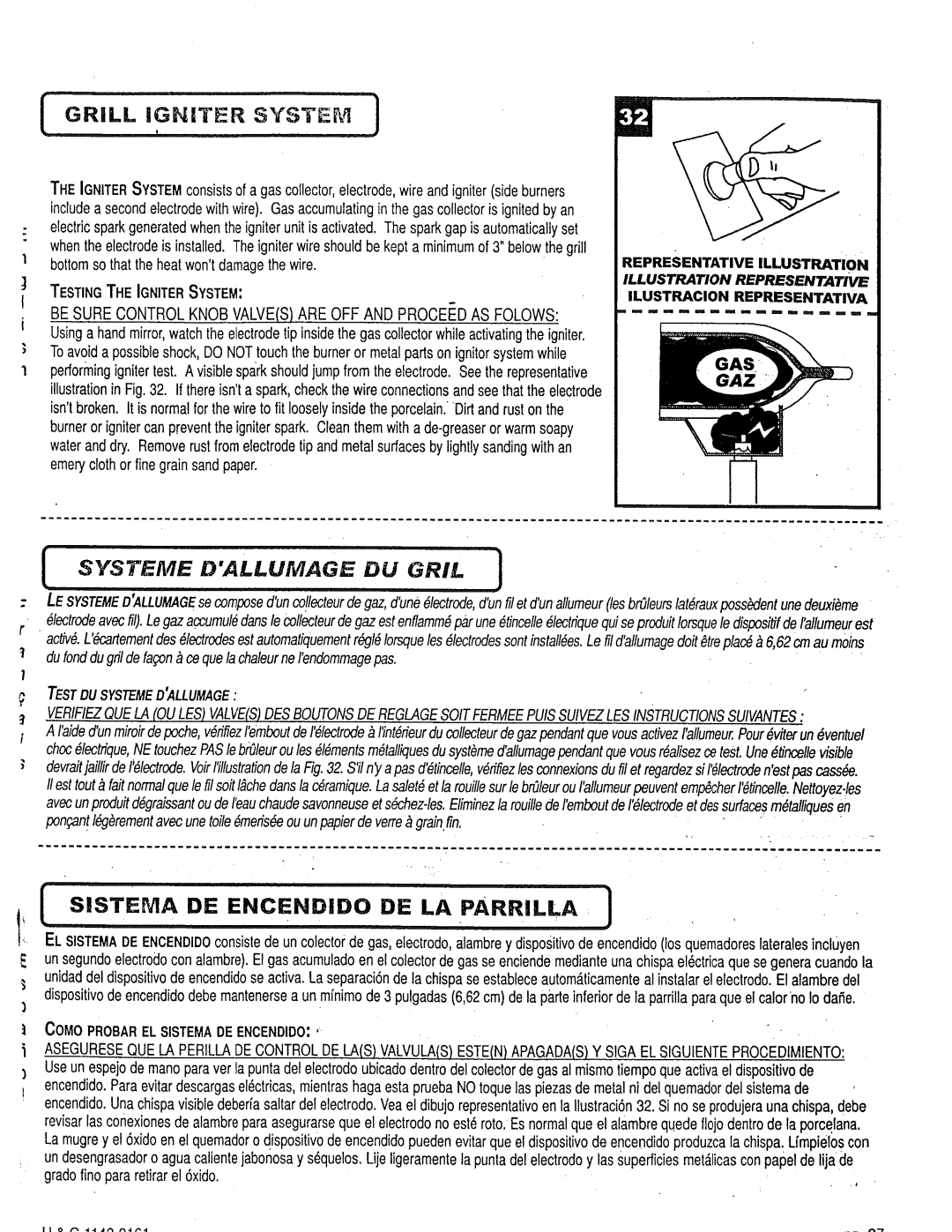 Craftsman 258.1240100 manual Sistema DiE Encendido DE LA pARRILLA, Systeme Dallumage DU Gril, Illustration Representative 