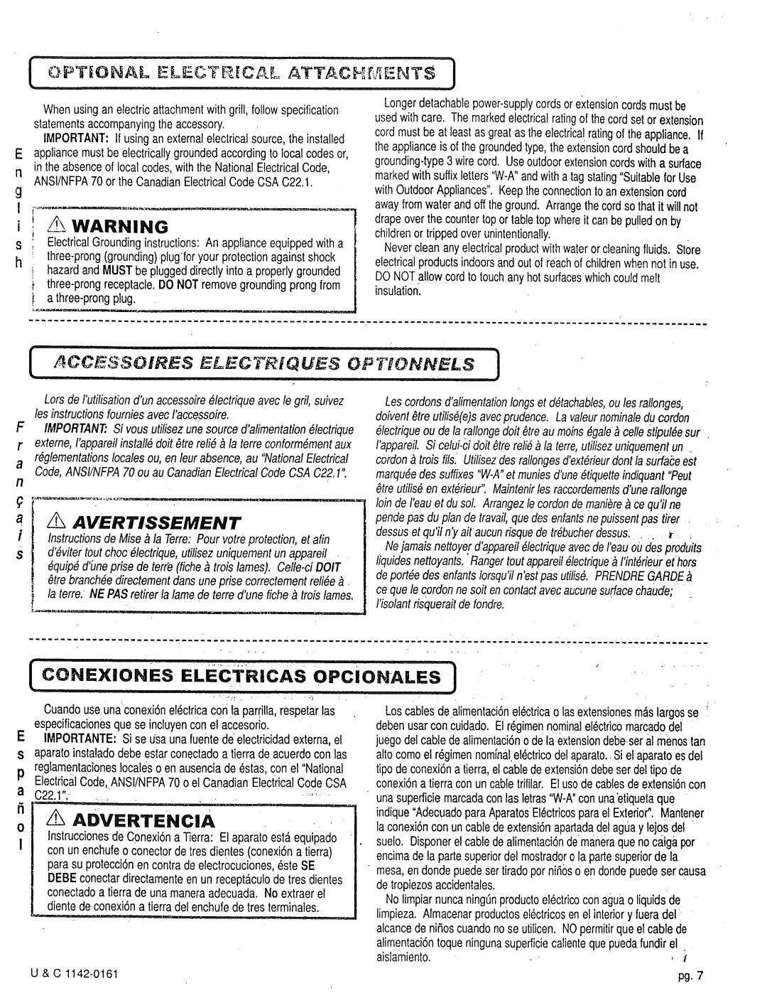 Craftsman 258.1240100 manual Tional ELeCTRiCAL ATTAC#4 ,q NTS, CONEXiONES Electricas oPCiONALES, ADVERTENClA 