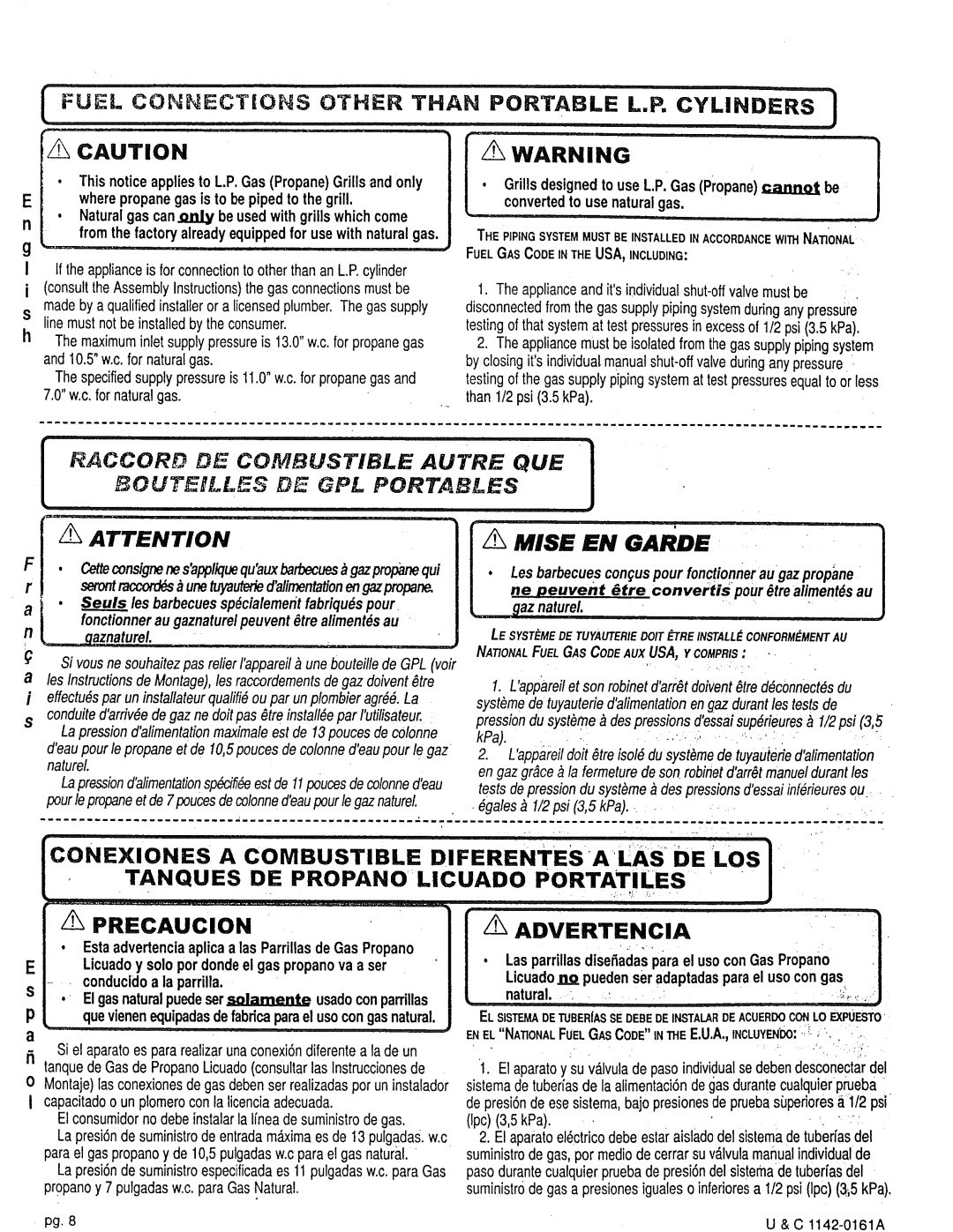 Craftsman 258.1240100 manual Connectos Other than Portable L,P Cylinder, Mise EN Garde, Ne peuvent Tre convertispour 