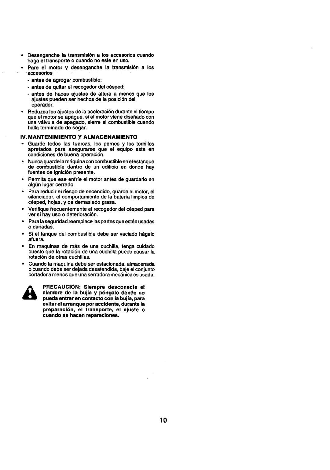 Craftsman 25949 instruction manual IV. Mantenimiento Y Almacenamiento 