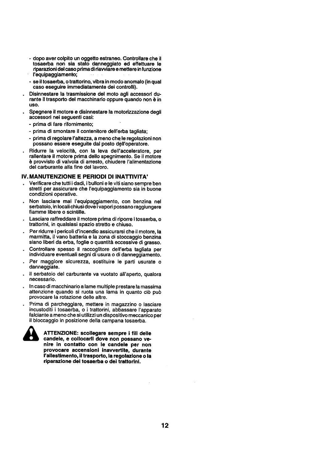 Craftsman 25949 instruction manual IV.MANUTENZIONE E Periodi DI Inattivita 