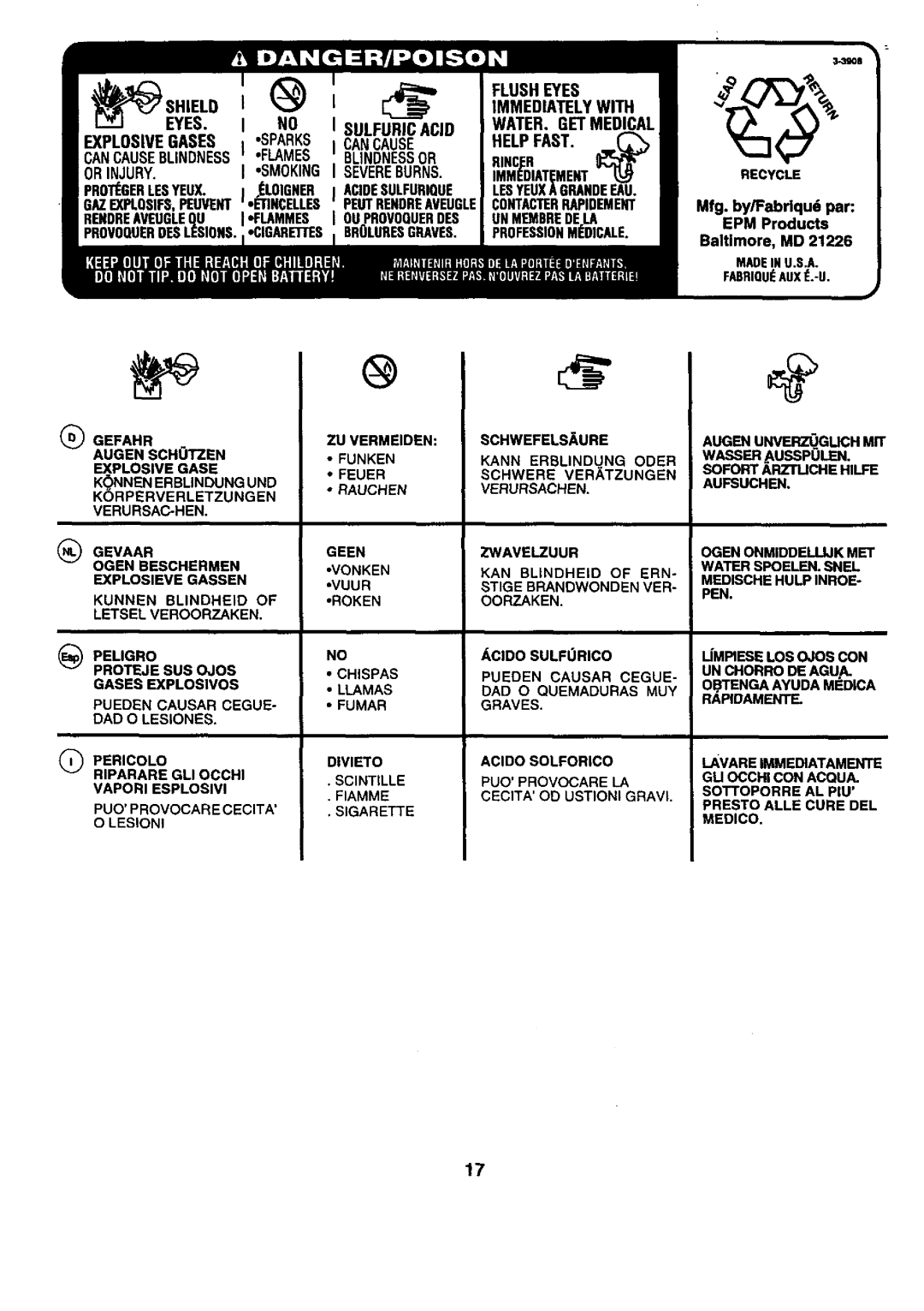 Craftsman 25949 instruction manual MEDISCHEHULPINROEo PEN, Gefahr ZU Vermeiden, ClDO Sulforico, SClNTILLE 