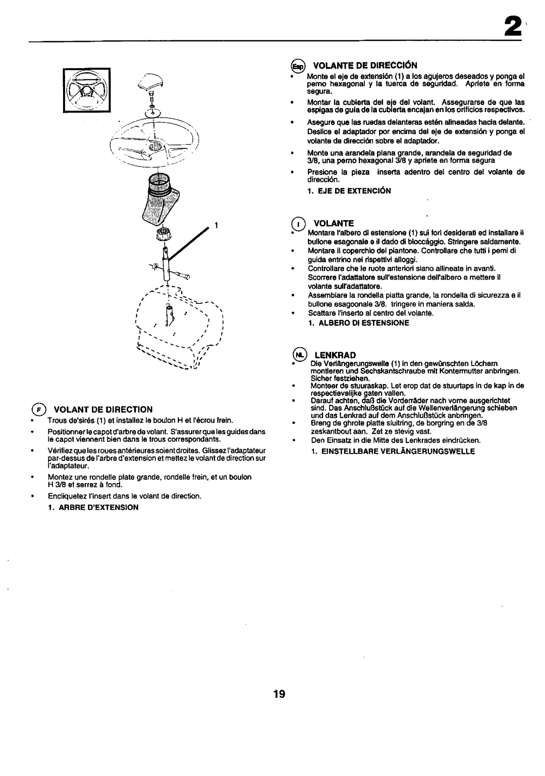 Craftsman 25949 instruction manual Lenkrad, Einstellbare VERL,NGERUNGSWELLE 