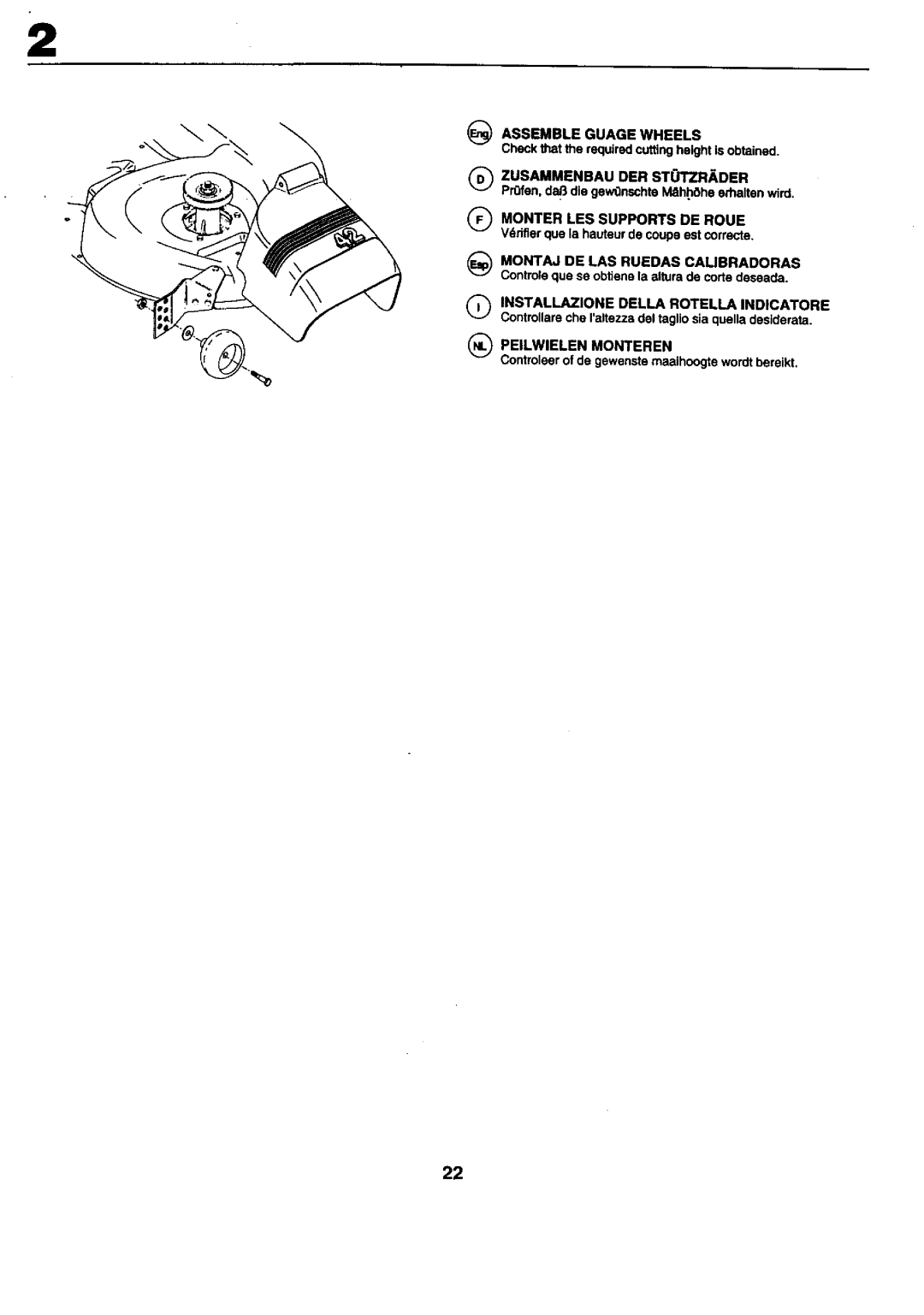 Craftsman 25949 Controleerof de gewenstemaaihoogtewordt bereikt, @ Assemble Guage Wheels, Zusammenbau OER STOTT..RADER 