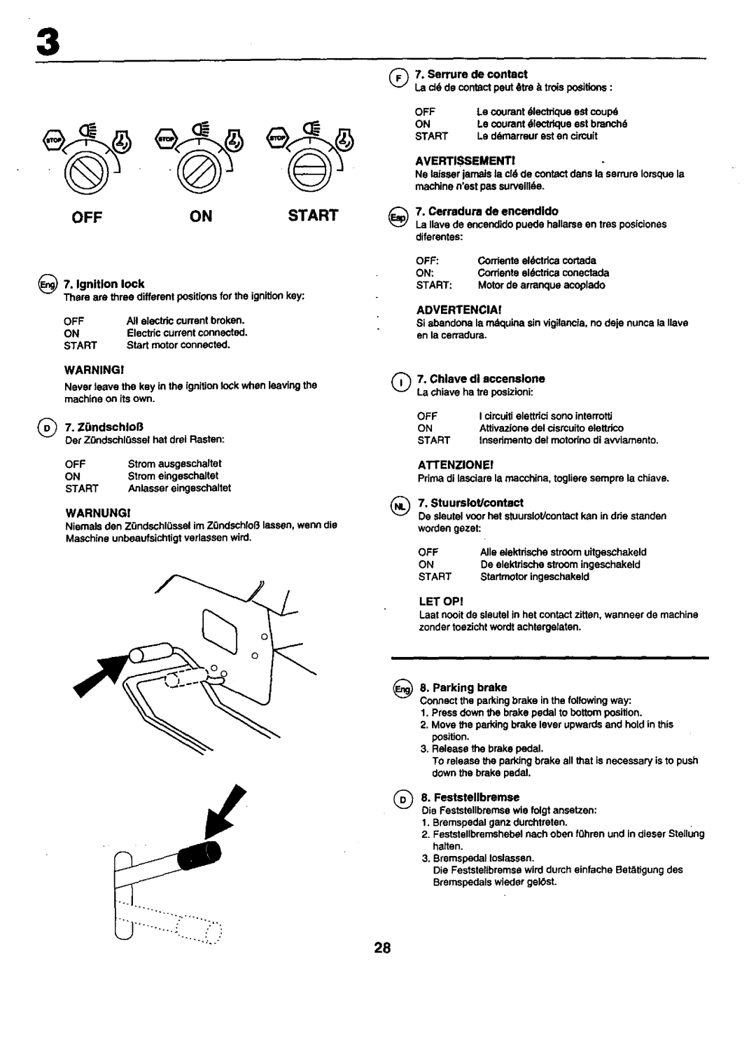 Craftsman 25949 instruction manual Warnung, Avertissement, Attenzione 