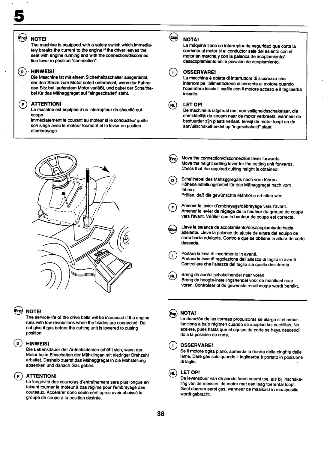 Craftsman 25949 instruction manual Hinweis, Belfor das MShaggragatauf eingaschaltefsteht, @ Notai, Osservare 