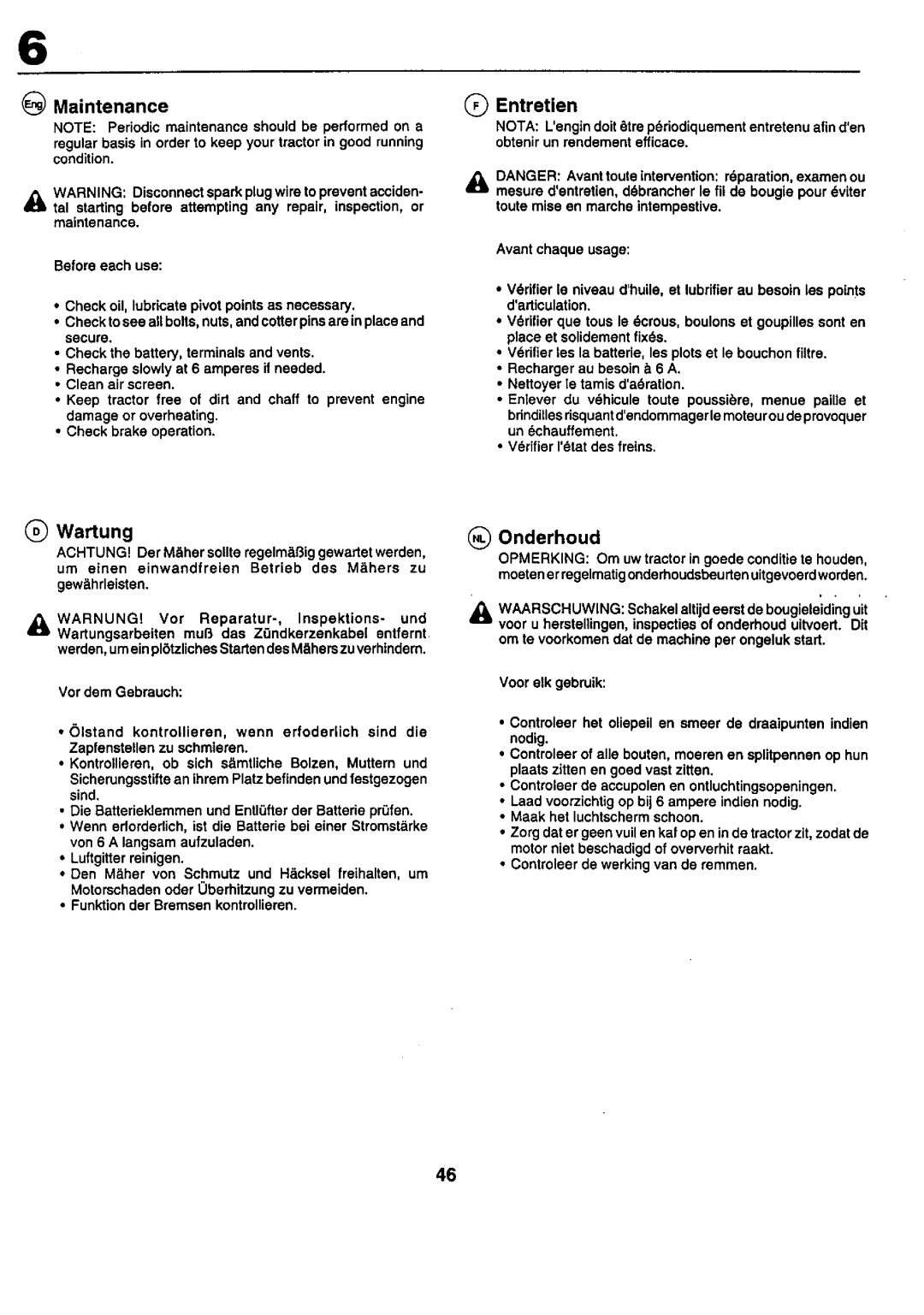 Craftsman 25949 instruction manual Maintenance, Wartung Onderhoud, Avantchaque usage, Achtung 