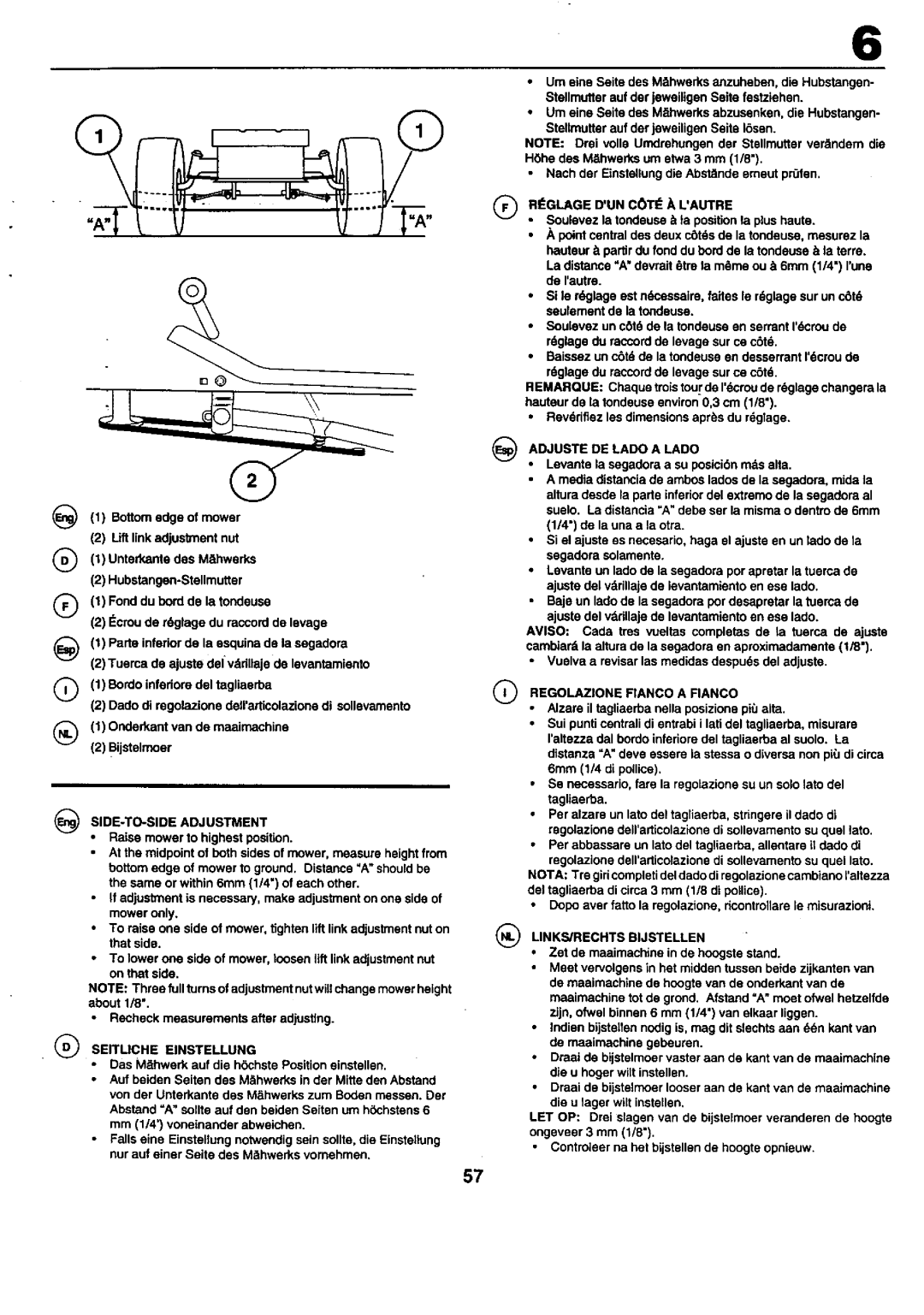 Craftsman 25949 Seituche Einstellung, Riglage DUNC6TI Lautre, @ Adjuste DE Lado a Lado, Regolazione Fianco a Fianco 