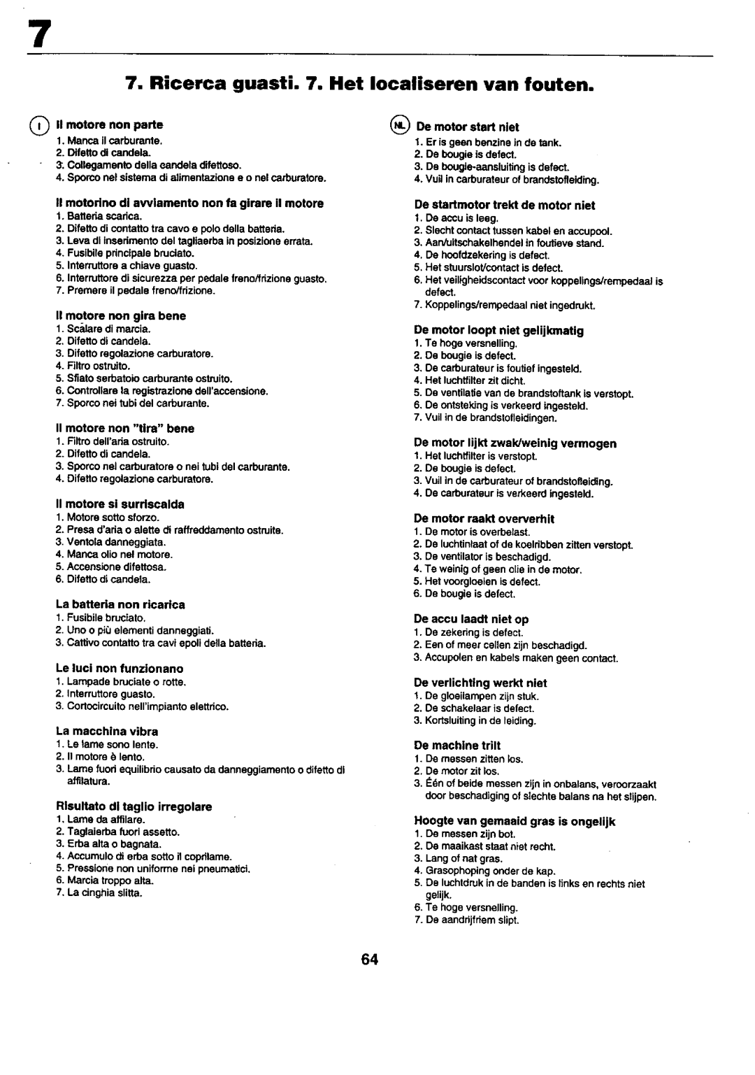 Craftsman 25949 instruction manual Ricerca guasti . Het, Iocaliseren van fouten, De motor Ioopt niet gelijkmatig 