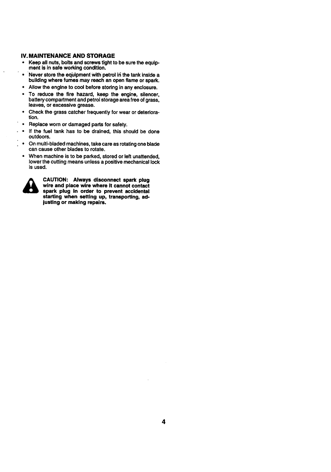 Craftsman 25949 instruction manual V.Maintenanceandstorage, • Keepallnuts,boltsandscrewstighttobesuretheequip 