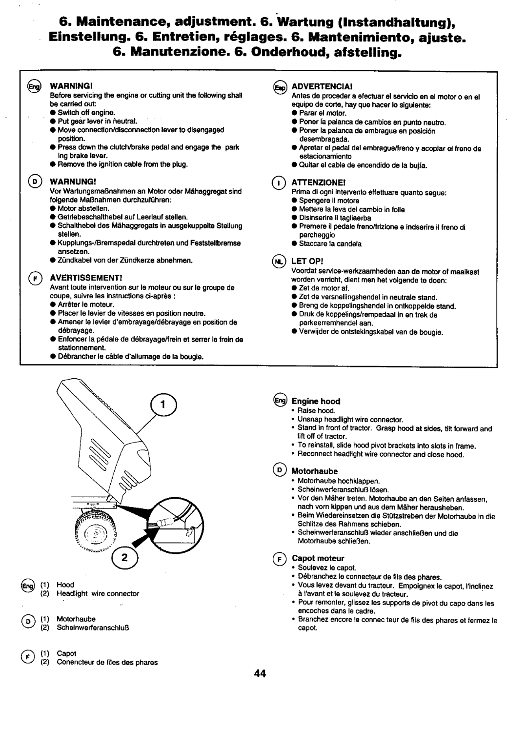 Craftsman 25949 instruction manual Manutenzione. 6. Onderhoud, afstelling 
