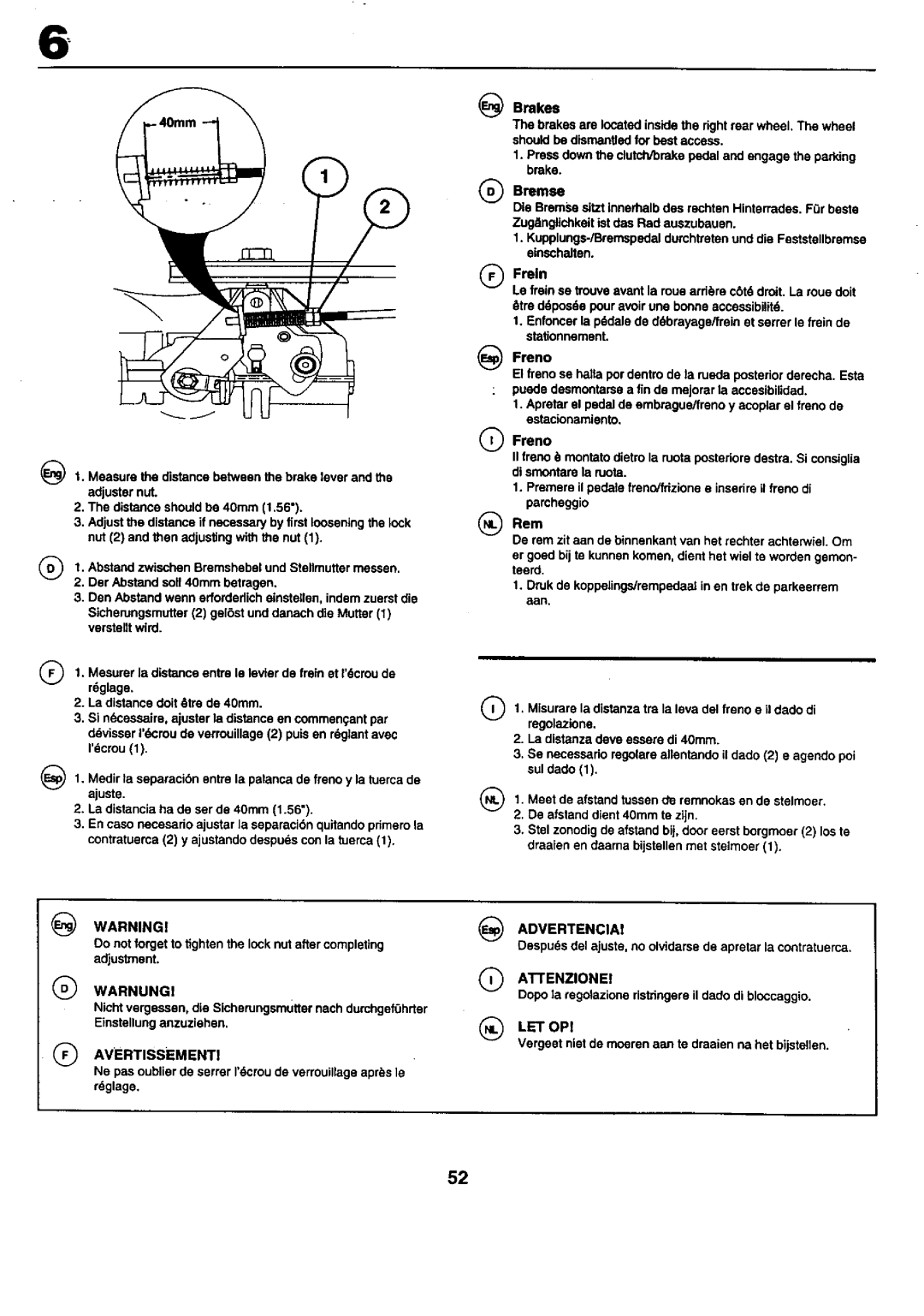 Craftsman 25949 instruction manual Der Abstandsoil40rnm betragen, ATTENZlONEI, Let Op 