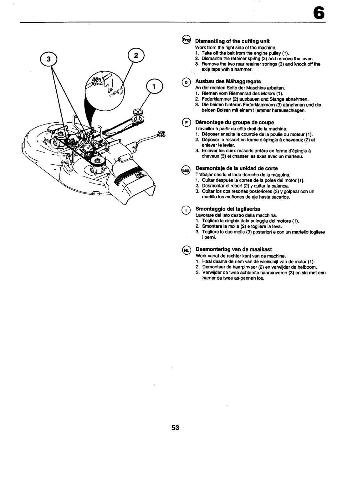 Craftsman 25949 instruction manual @Dismantling of the cutting unit, Work from_e nghtside of the machine 