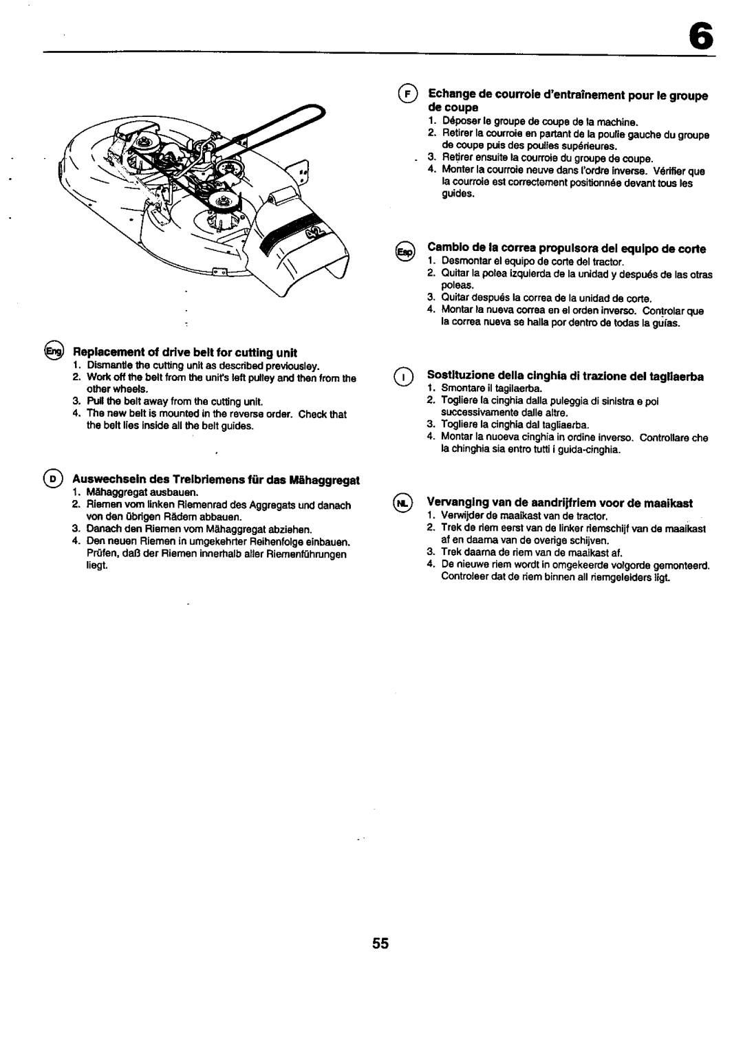 Craftsman 25949 instruction manual Replacement of drive belt for cutting unit, poleas 