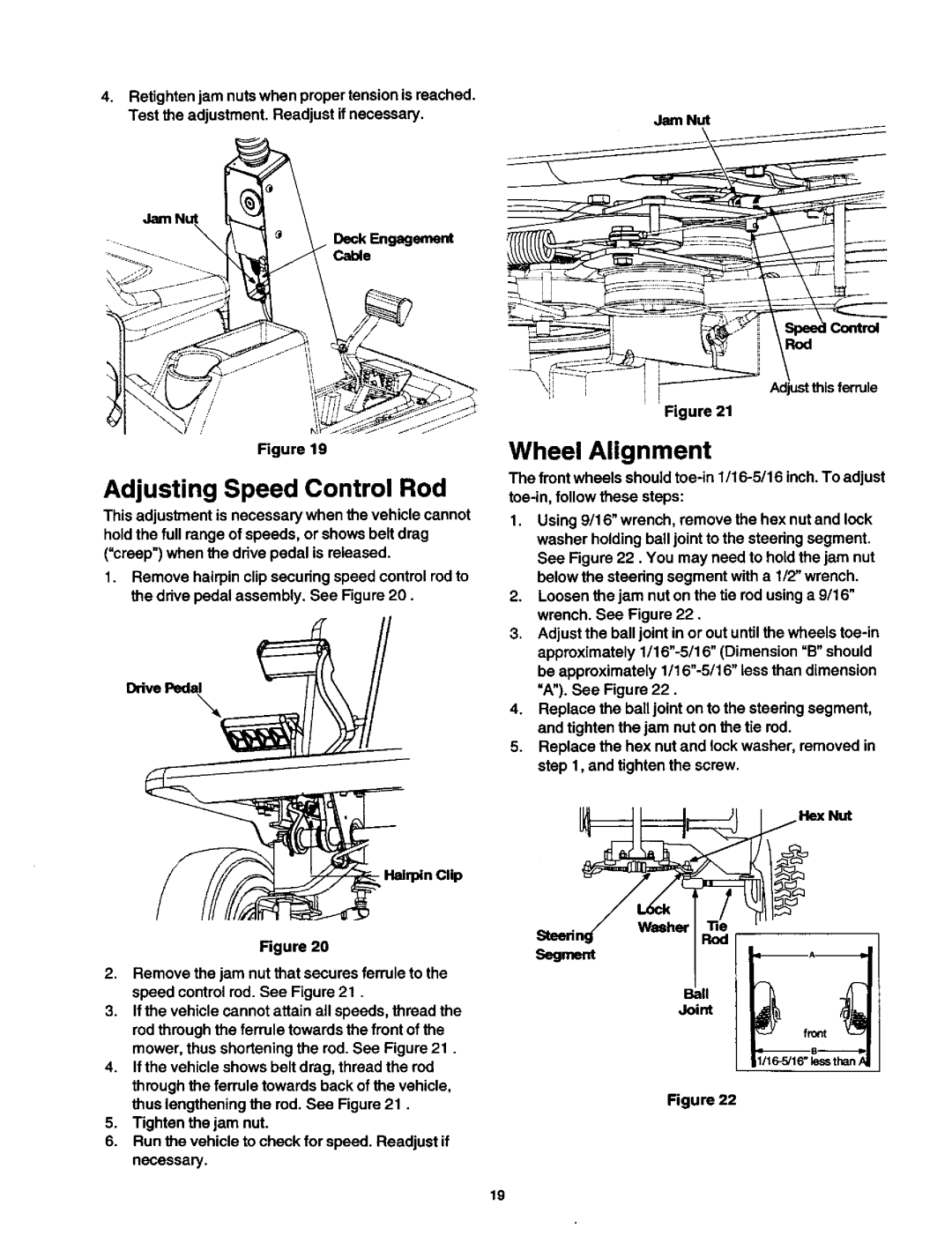 Craftsman 247, 270, 250 owner manual Adjusting Speed Control Rod, Wheel Alignment 