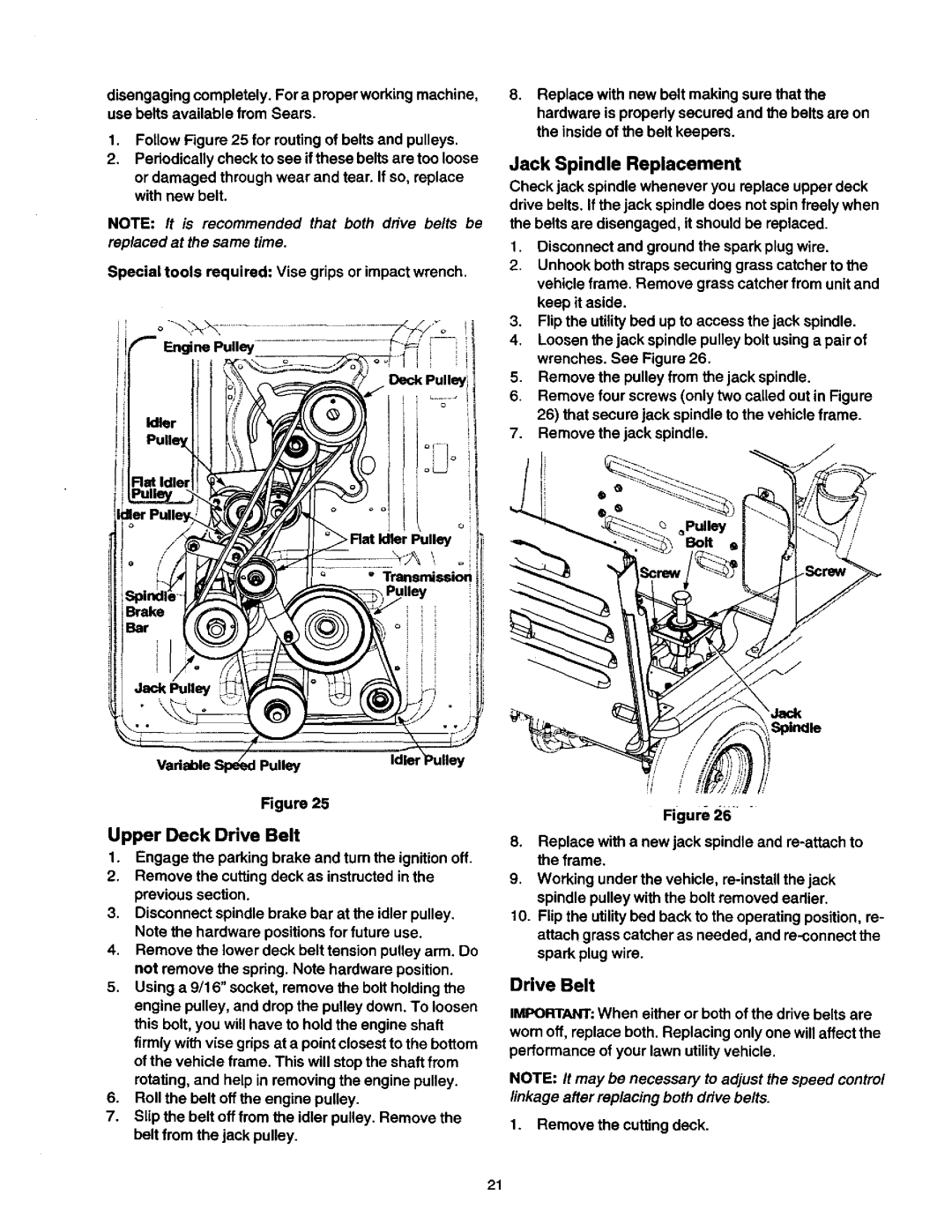 Craftsman 270, 247, 250 Jack Spindle Replacement, Drive Belt, Idler PulleyJ Flat Idler Transmissiol, Bolt Jack Pulley 