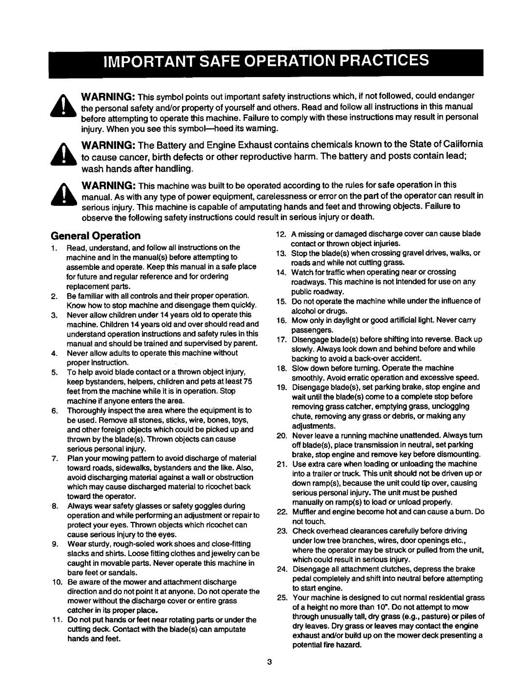 Craftsman 270, 247, 250 owner manual General Operation, Adjustments 