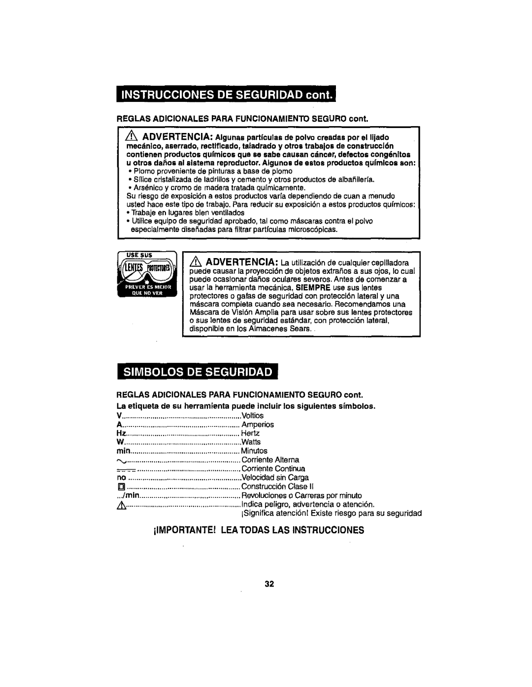 Craftsman 286.17589 operating instructions Leatodas LAS Instrucciones 