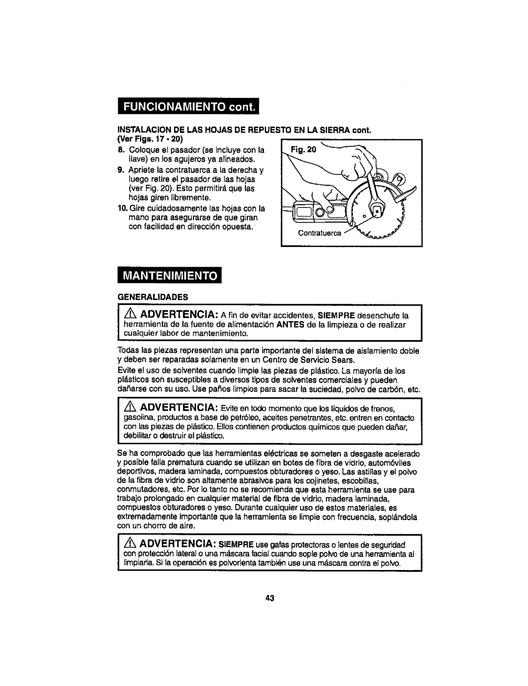 Craftsman 286.17589 operating instructions Generalidades 