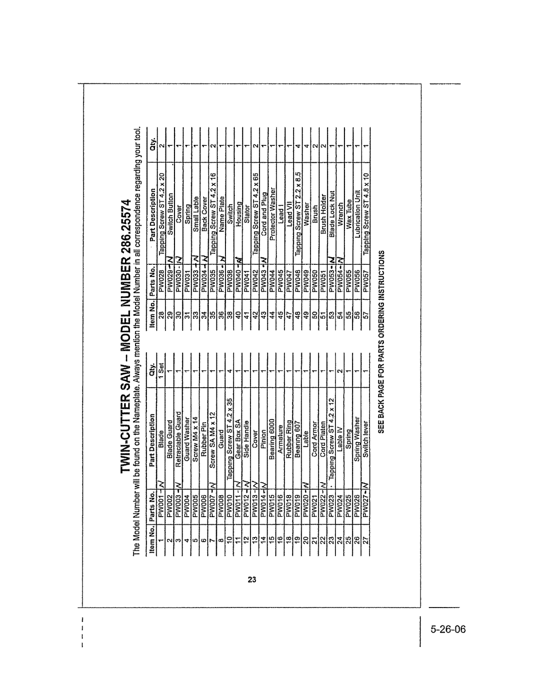 Craftsman 286.25574 owner manual Tu20 