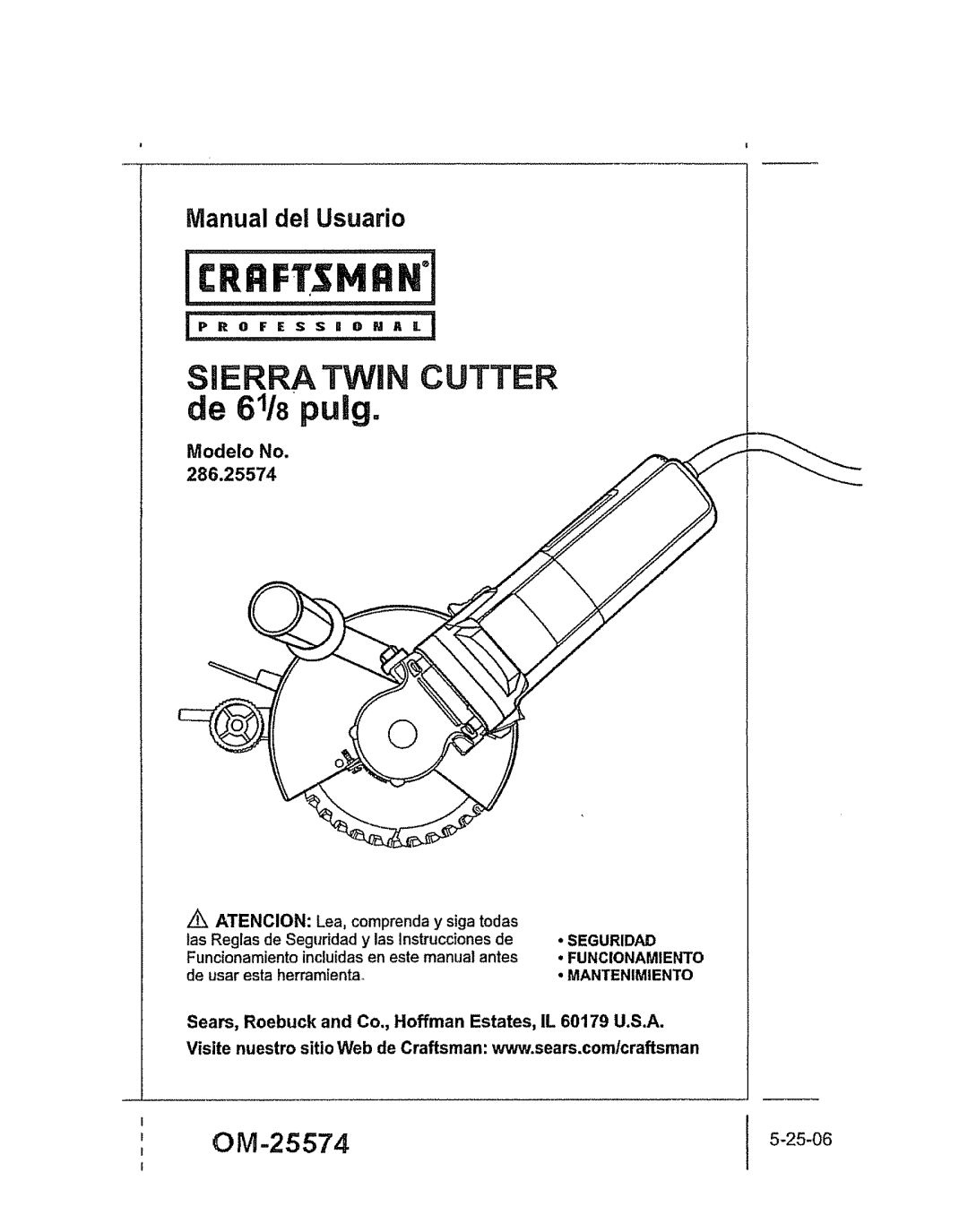 Craftsman 286.25574 owner manual IcRnf!......................,1, Seguridad Funcionamiento Mantenimiento 