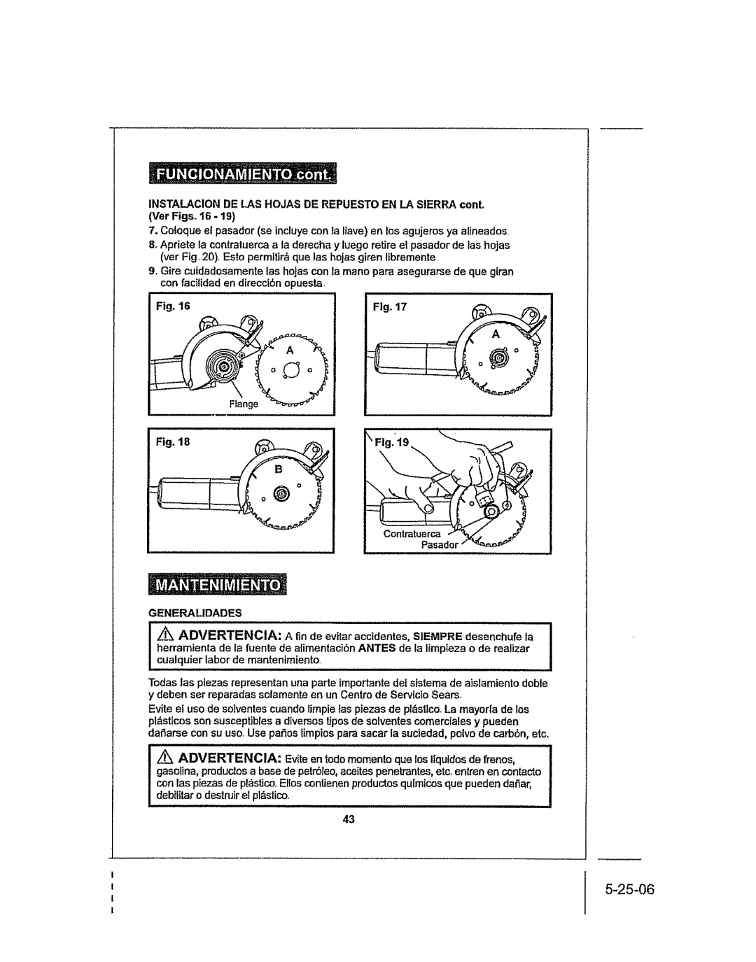 Craftsman 286.25574 owner manual Fin de evttar accdentes, Siempre, Desenchufe la 