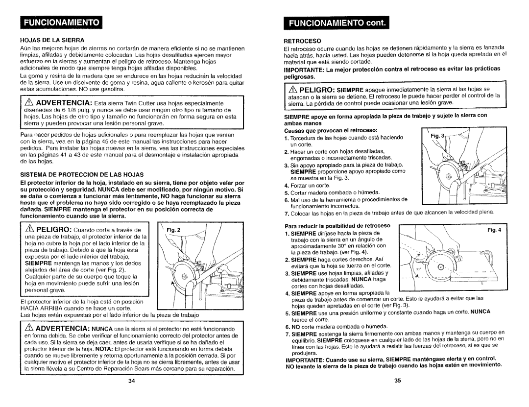 Craftsman 286.26829 owner manual Hojasdelasierra, Sistema DE Proteccion DE LAS Hojas, Retroceso, Peligro 