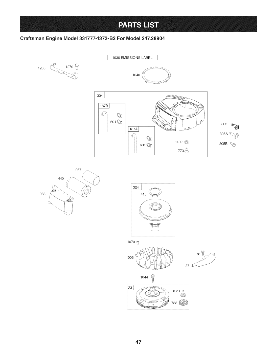 Craftsman 247.28904 manual 324....... -%, Craftsman Engine Model 331777=1372=B2 For Model 