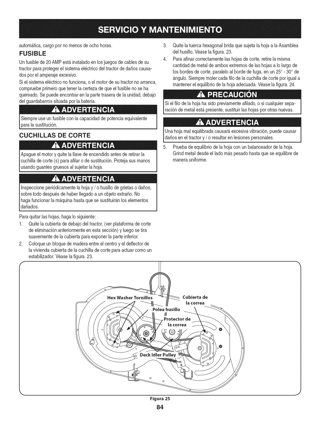 Craftsman 247.28904 manual Fusible, Cuchillas DE Corte, Autom&fica,cargoporno rnenosde ochohoras, Lasustituci6n 