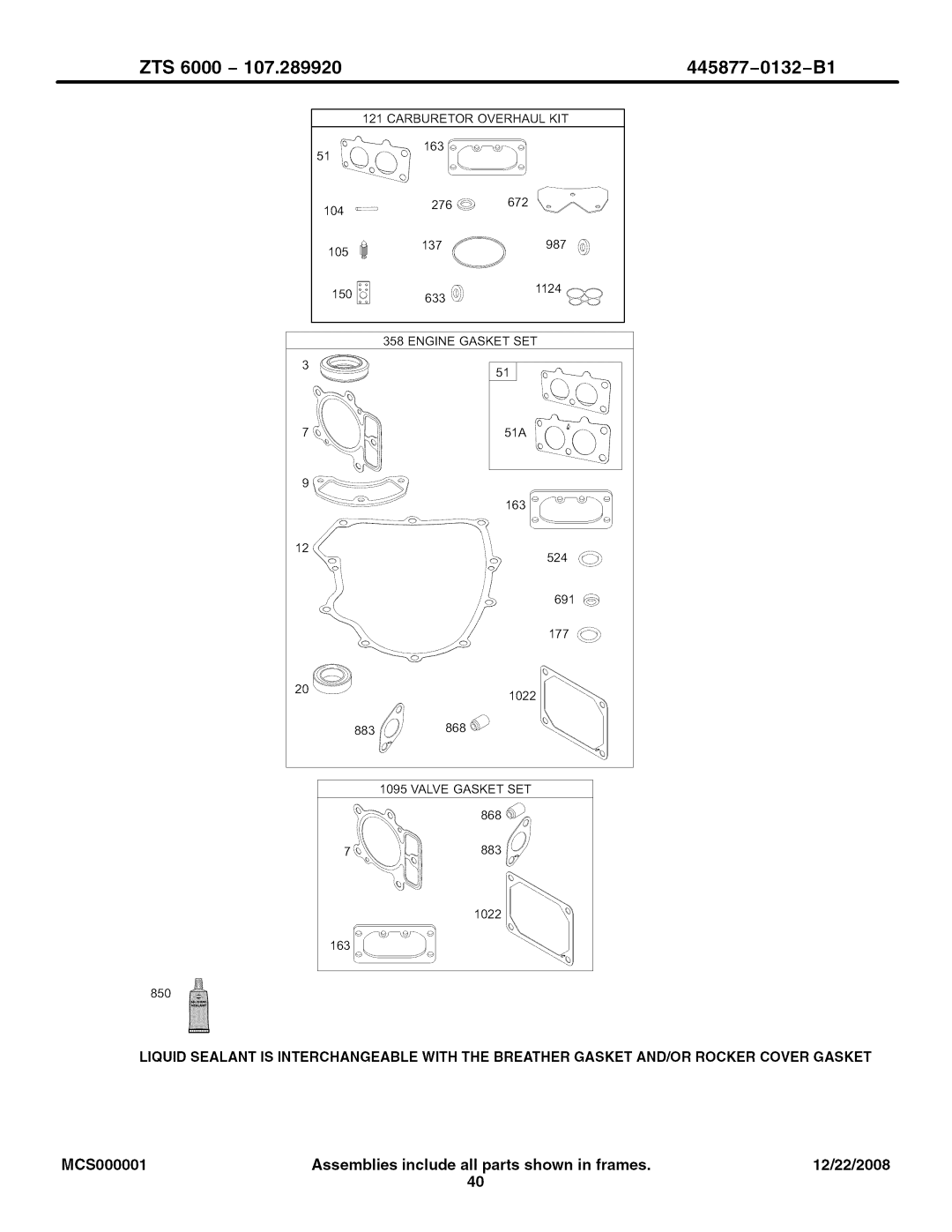 Craftsman 107.289920 manual Carburetor Overhaul KIT 