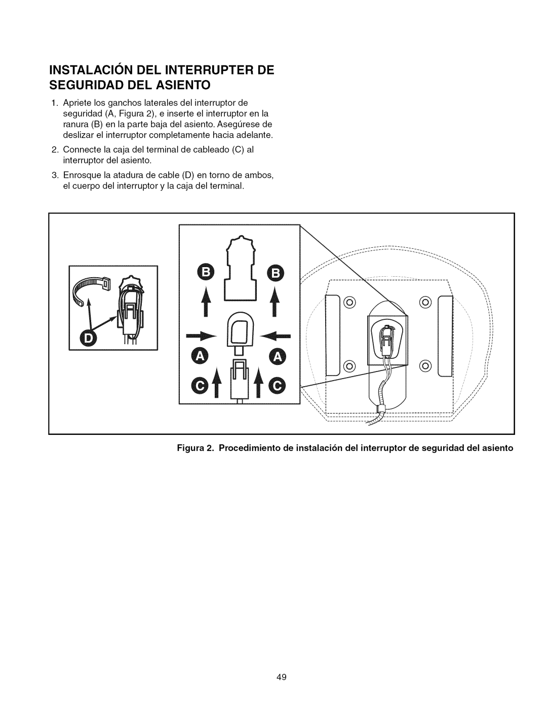 Craftsman 107.289920 manual Instalacion DEL Interrupter DE Seguridad DEL Asiento 