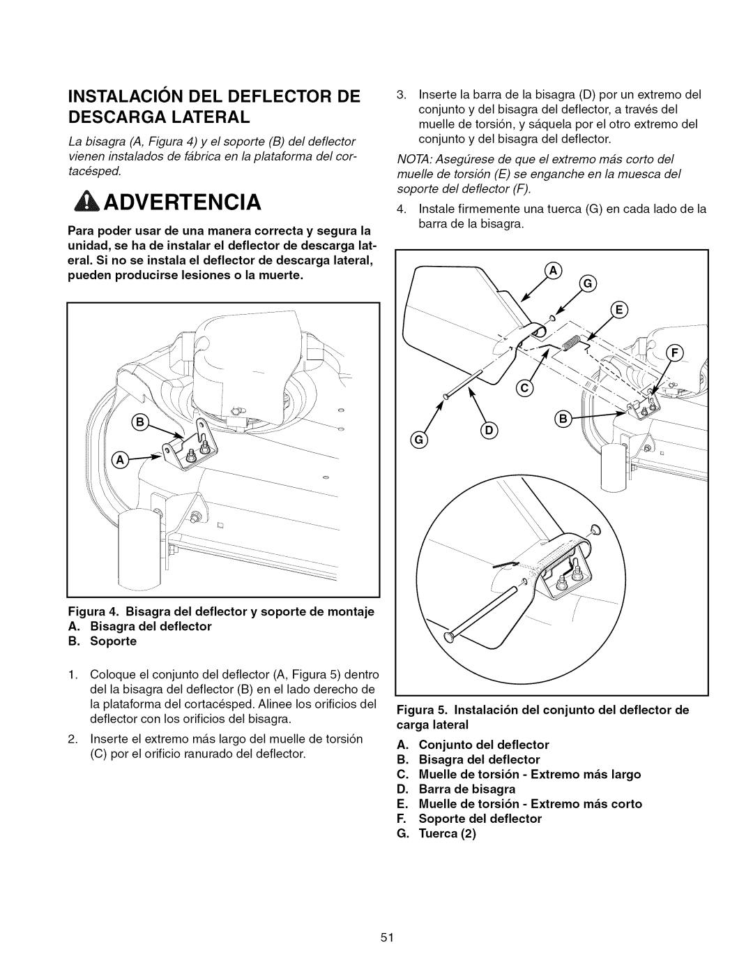 Craftsman 107.289920 manual Instalacion DEL Deflector DE Descarga Lateral 