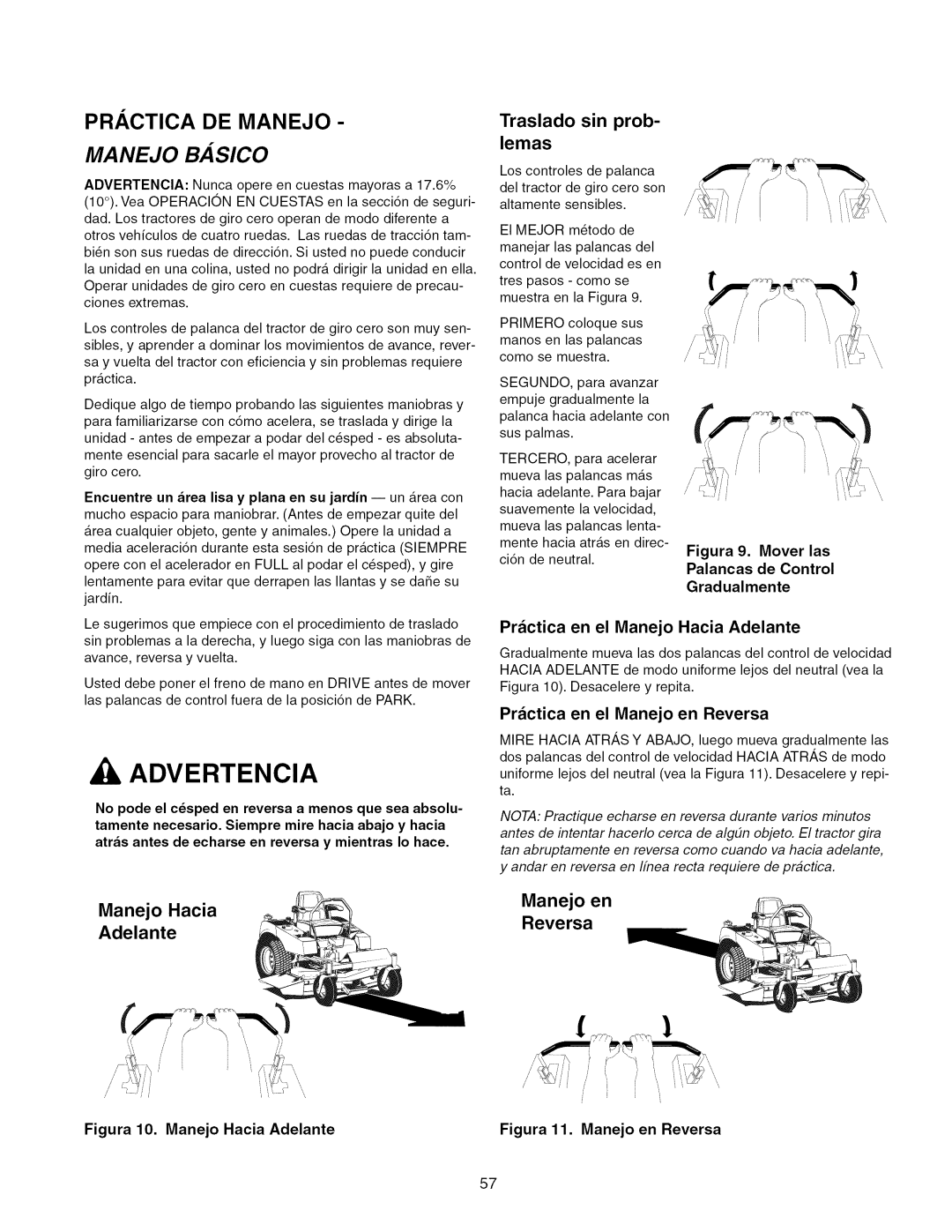 Craftsman 107.289920 manual Practica DE Manejo, Traslado sin prob- lemas, Manejo Hacia, Adelante 